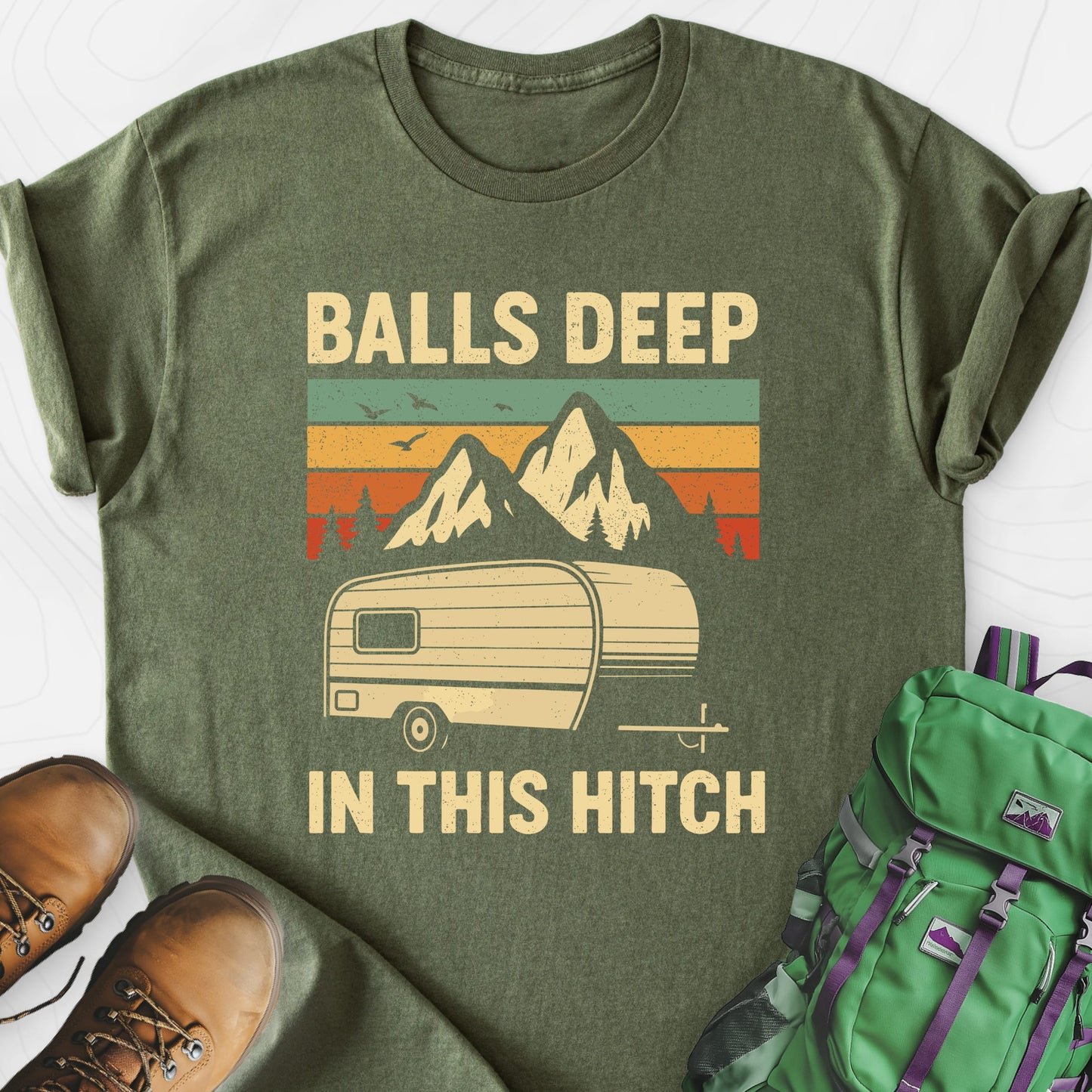 Balls Deep Military Green front print lightweight T-shirt