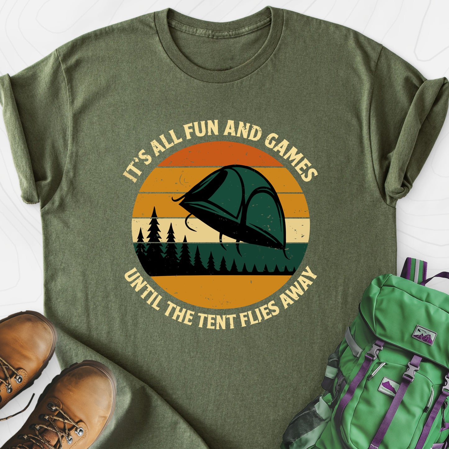It’s All Fun and Games Military Green front print lightweight T-shirt