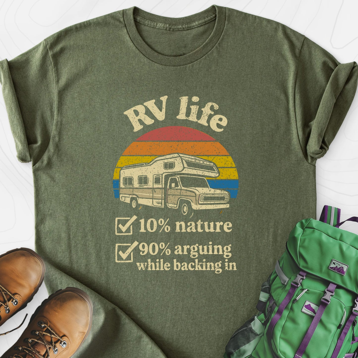 RV Life Military Green front print lightweight T-shirt