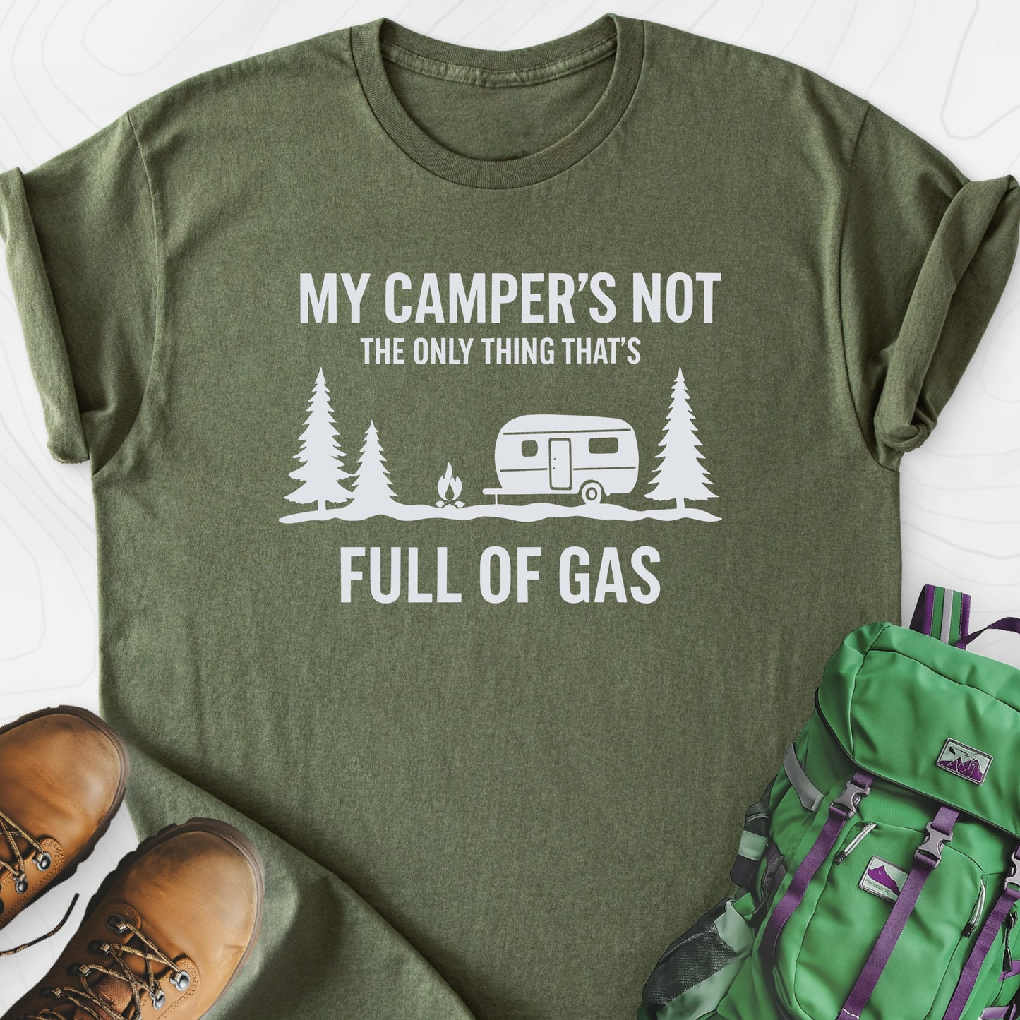 Full of Gas Military Green front print lightweight T-shirt