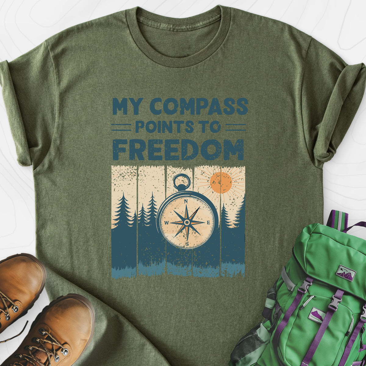 Freedom Military Green front print lightweight T-shirt