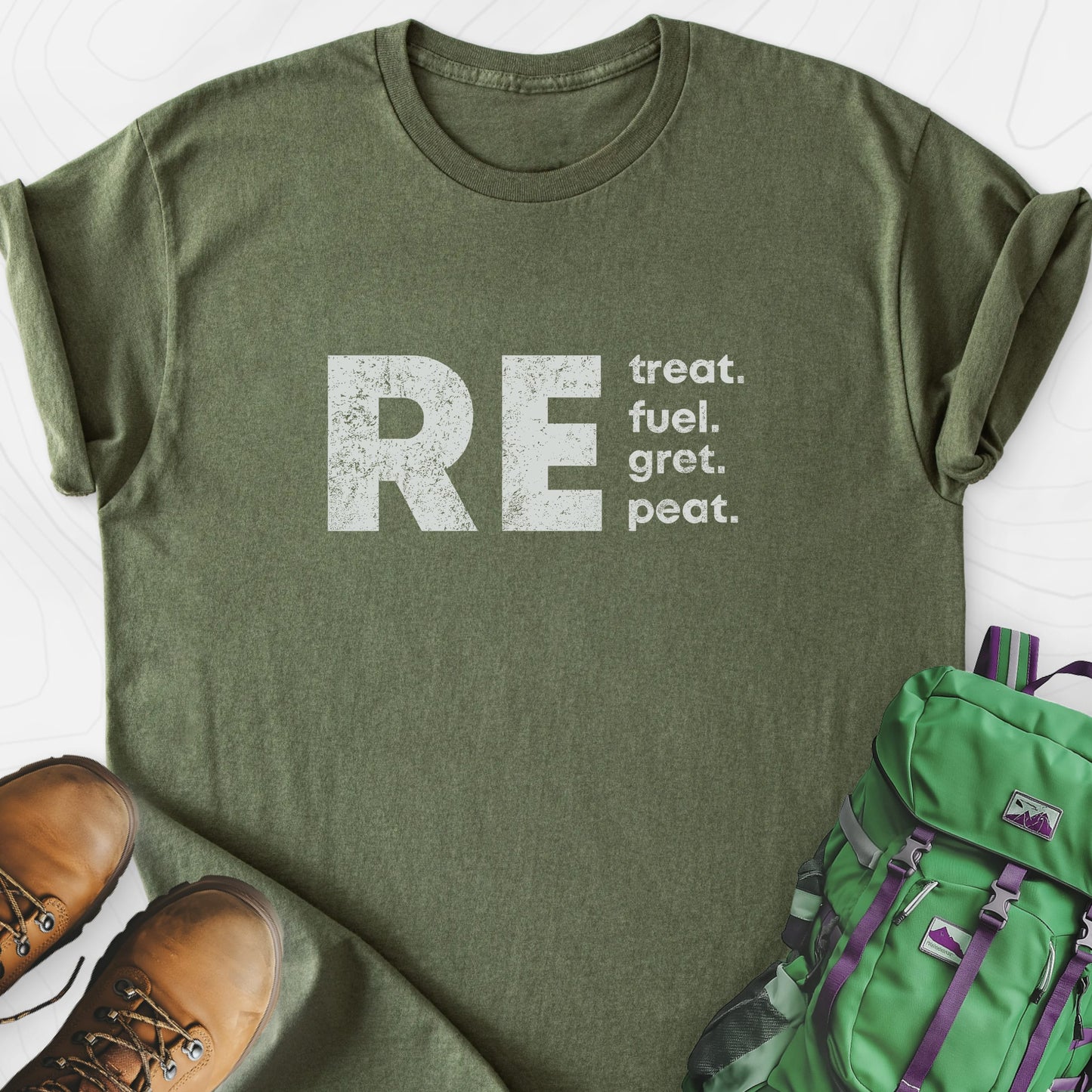 RE.peat Military Green front print lightweight T-shirt