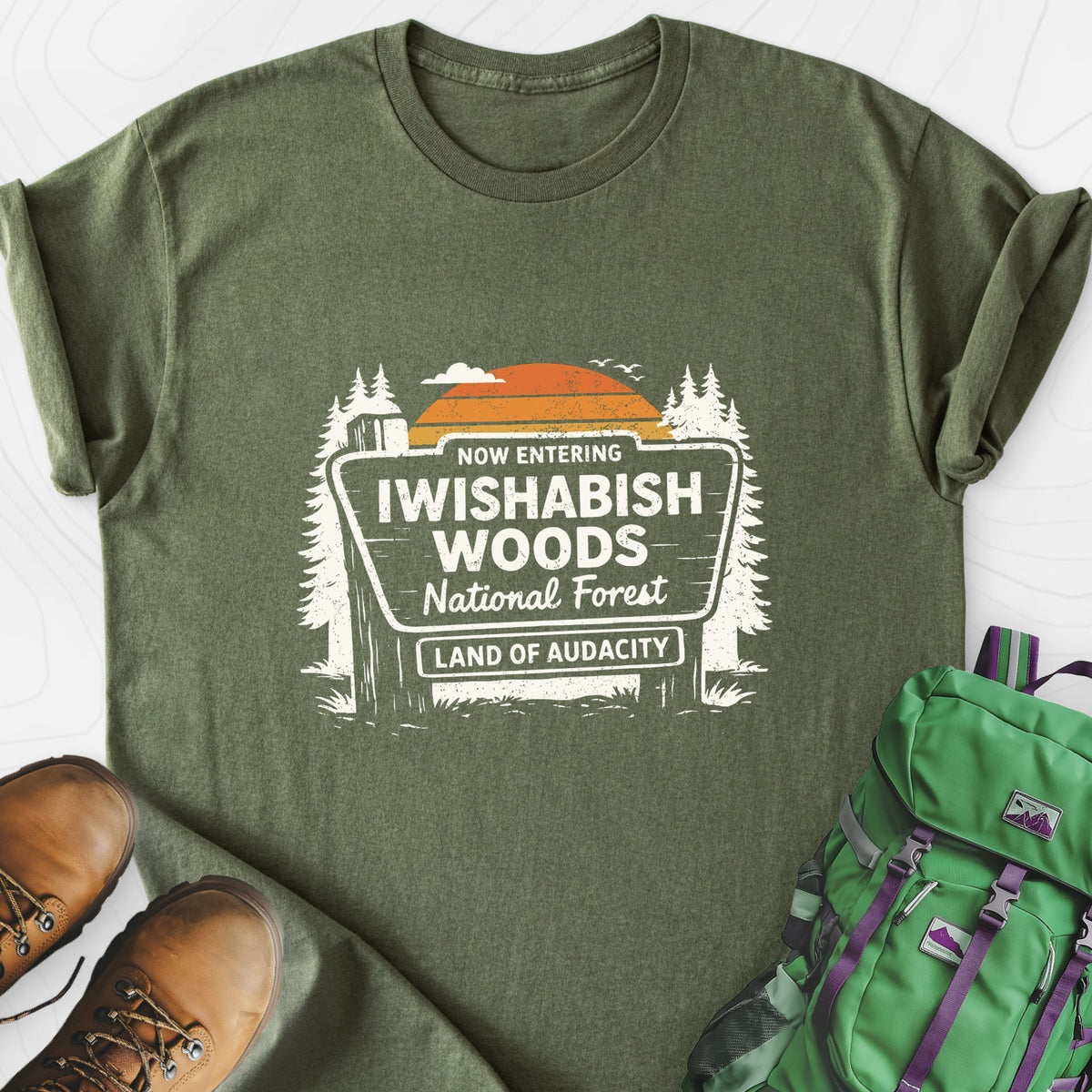 Iwishabish Woods Military Green front print lightweight T-shirt