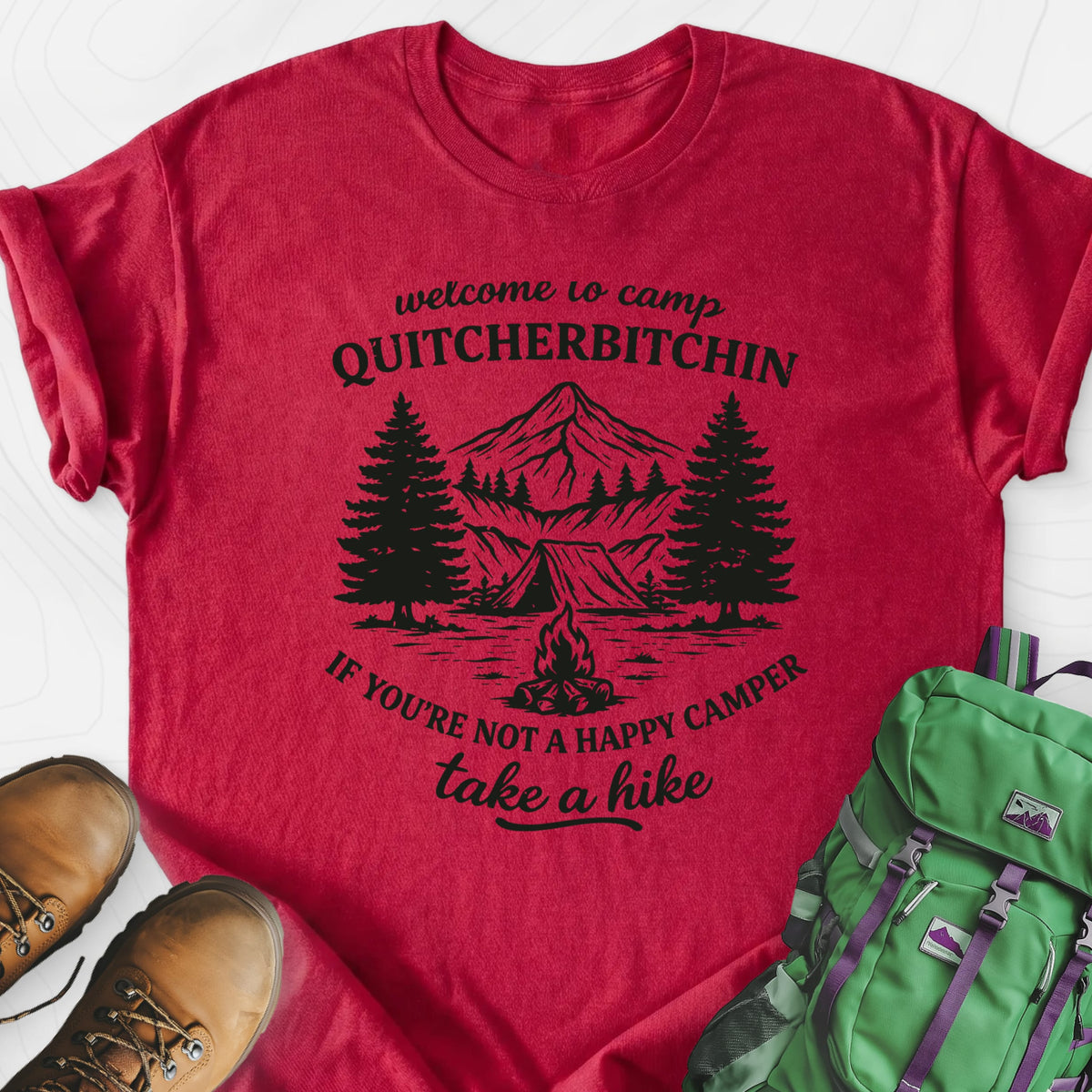 Camp Quitcherbitchin Heather Red front print lightweight T-shirt