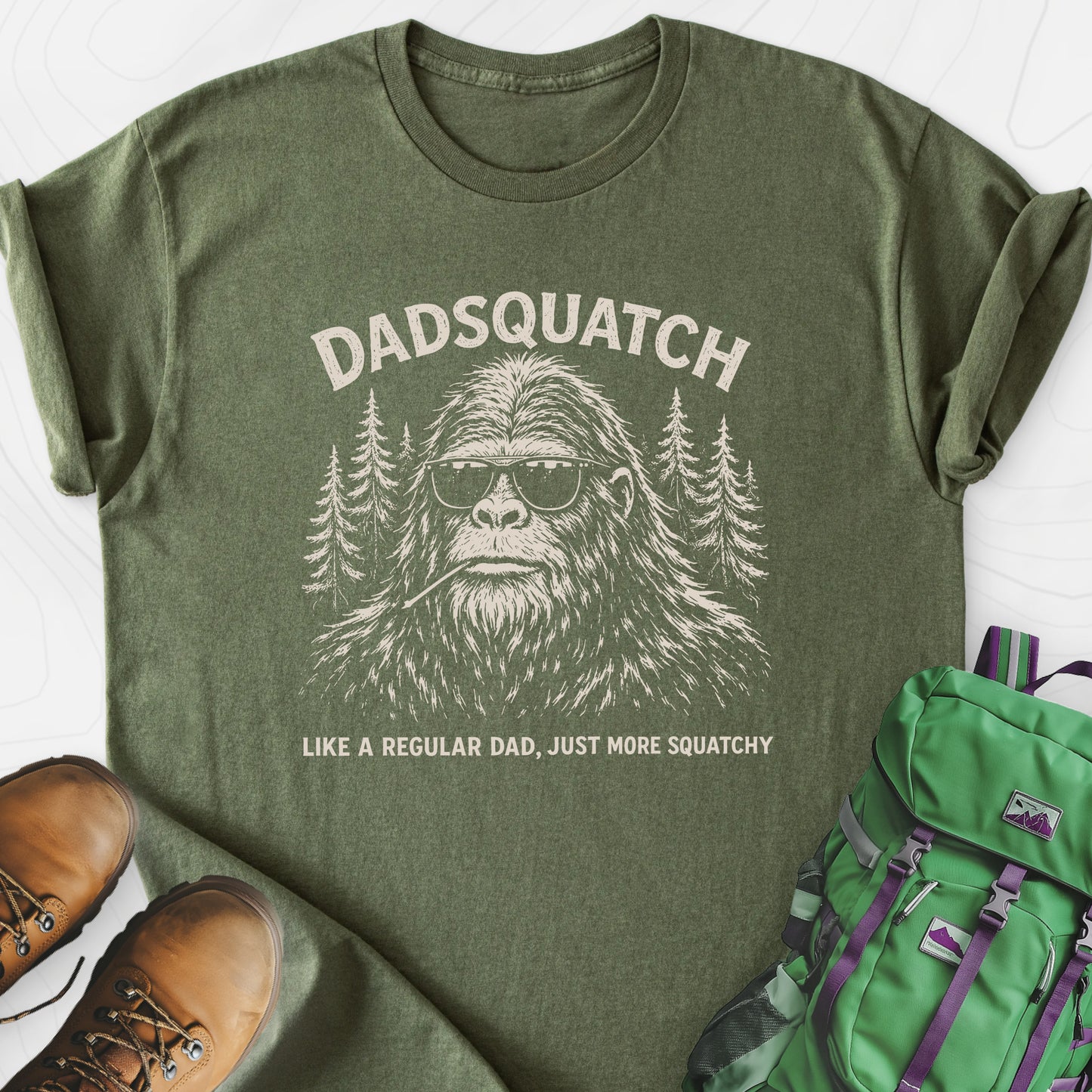 Dadsquatch Military Green front print lightweight T-shirt