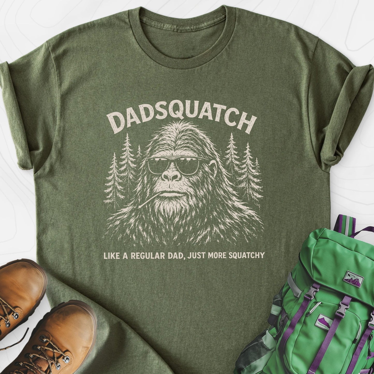 Dadsquatch Military Green front print lightweight T-shirt