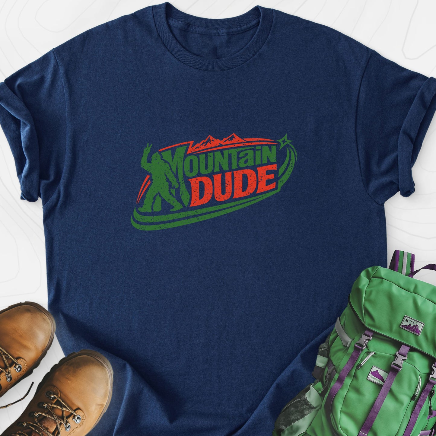 Mountain Dude Navy front print lightweight T-shirt