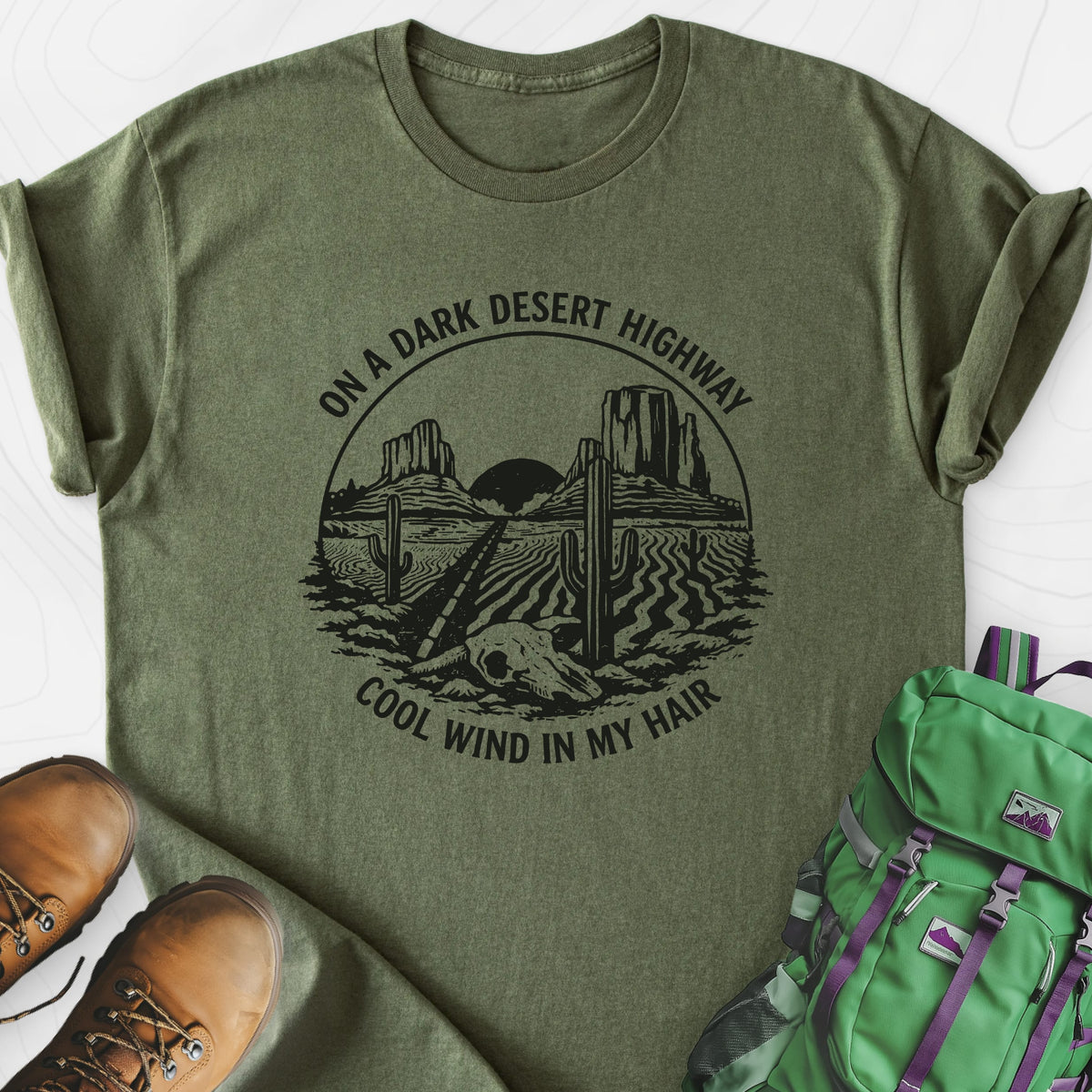 Dark Desert Highway Military Green front print lightweight T-shirt