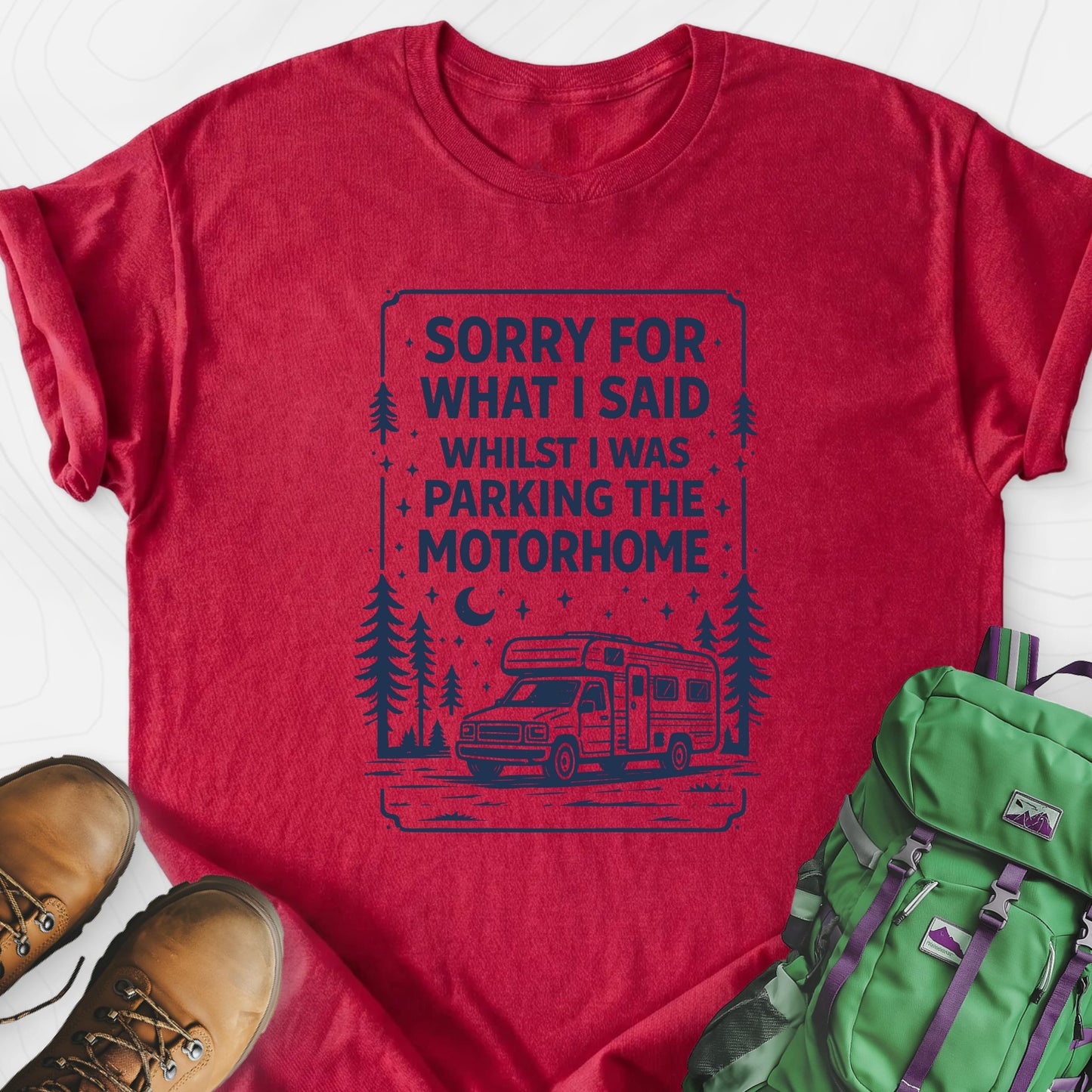 Parking the Motorhome Heather Red front print lightweight T-shirt