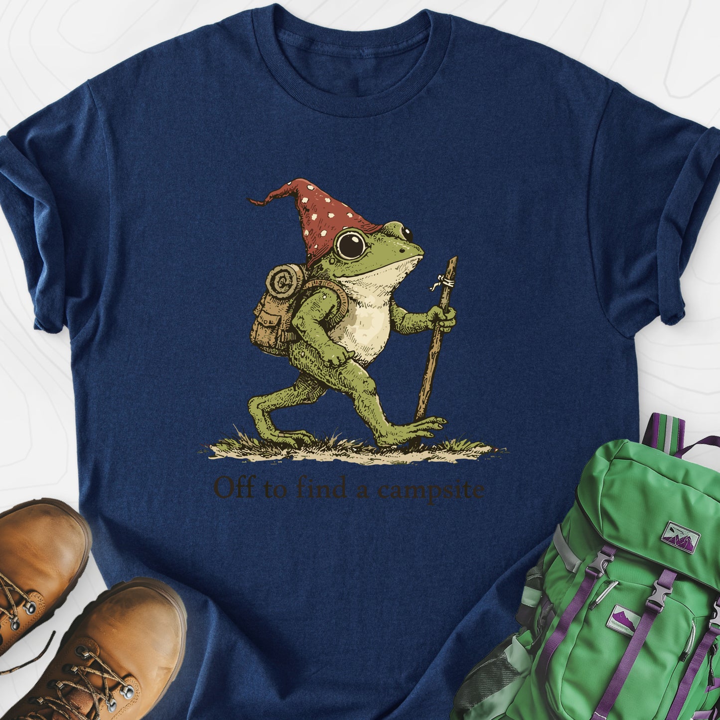 Off to Find a Campsite Navy front print lightweight T-shirt