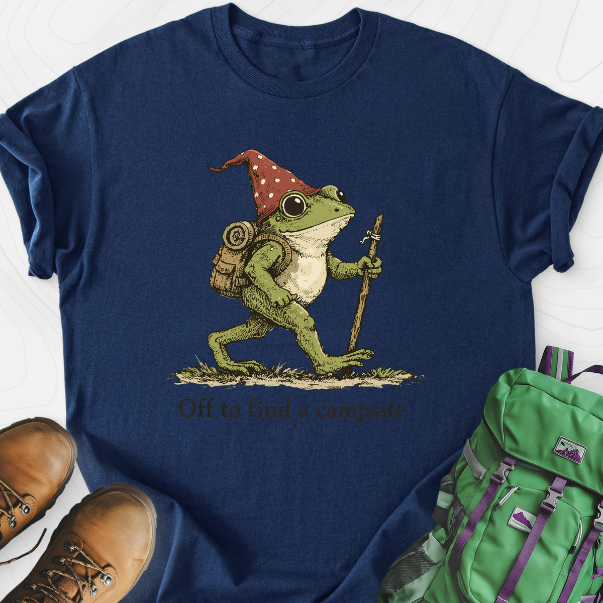 Off to Find a Campsite Navy front print lightweight T-shirt