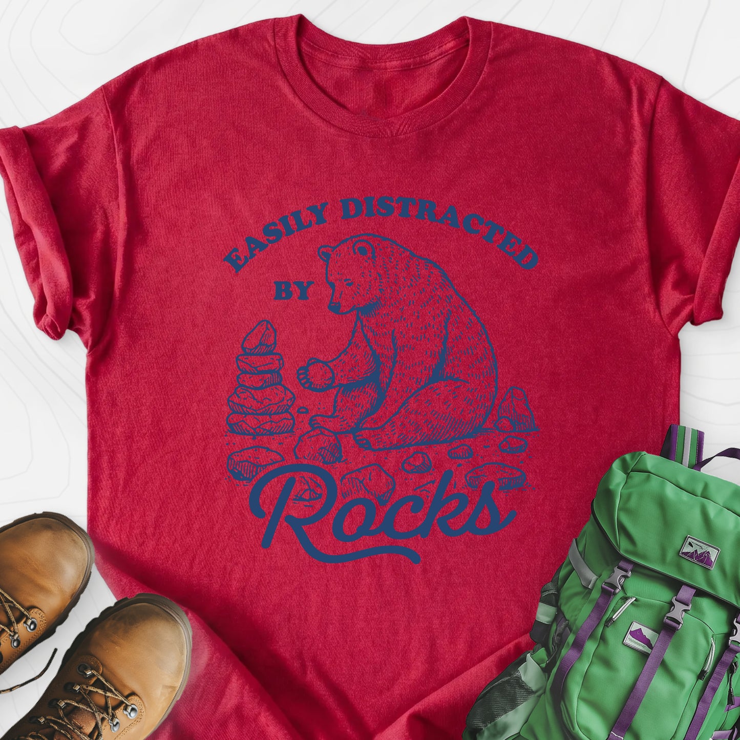 Easily Distracted by Rocks Heather Red front print lightweight T-shirt