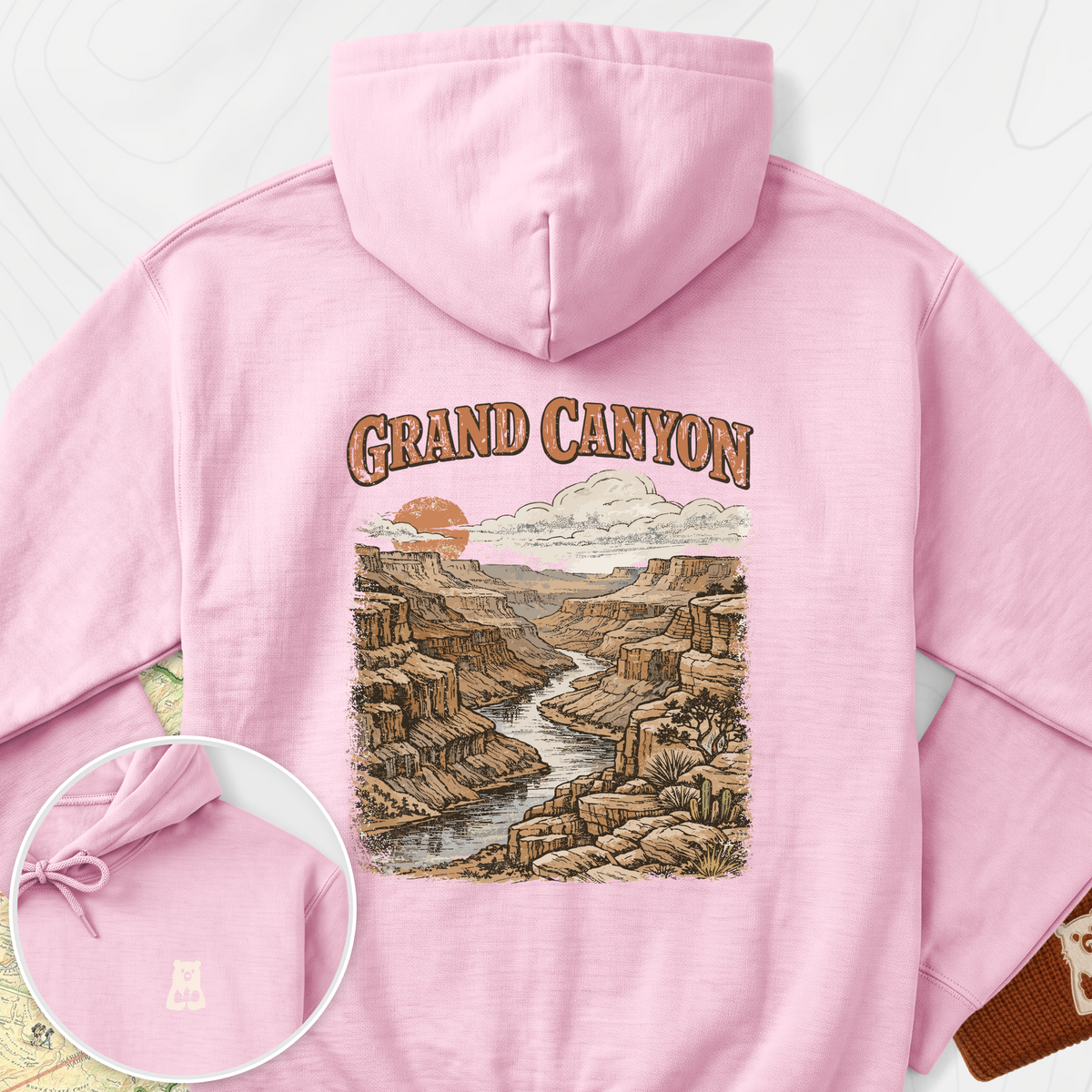 Grand Canyon Back Print Hoodie - Light Pink