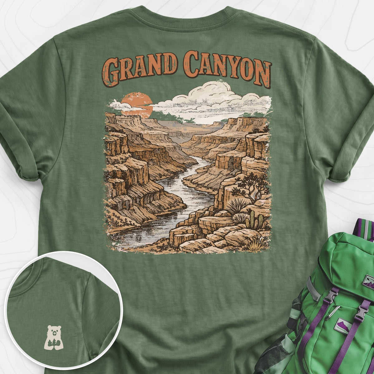 Grand Canyon Military Green back print lightweight T-shirt