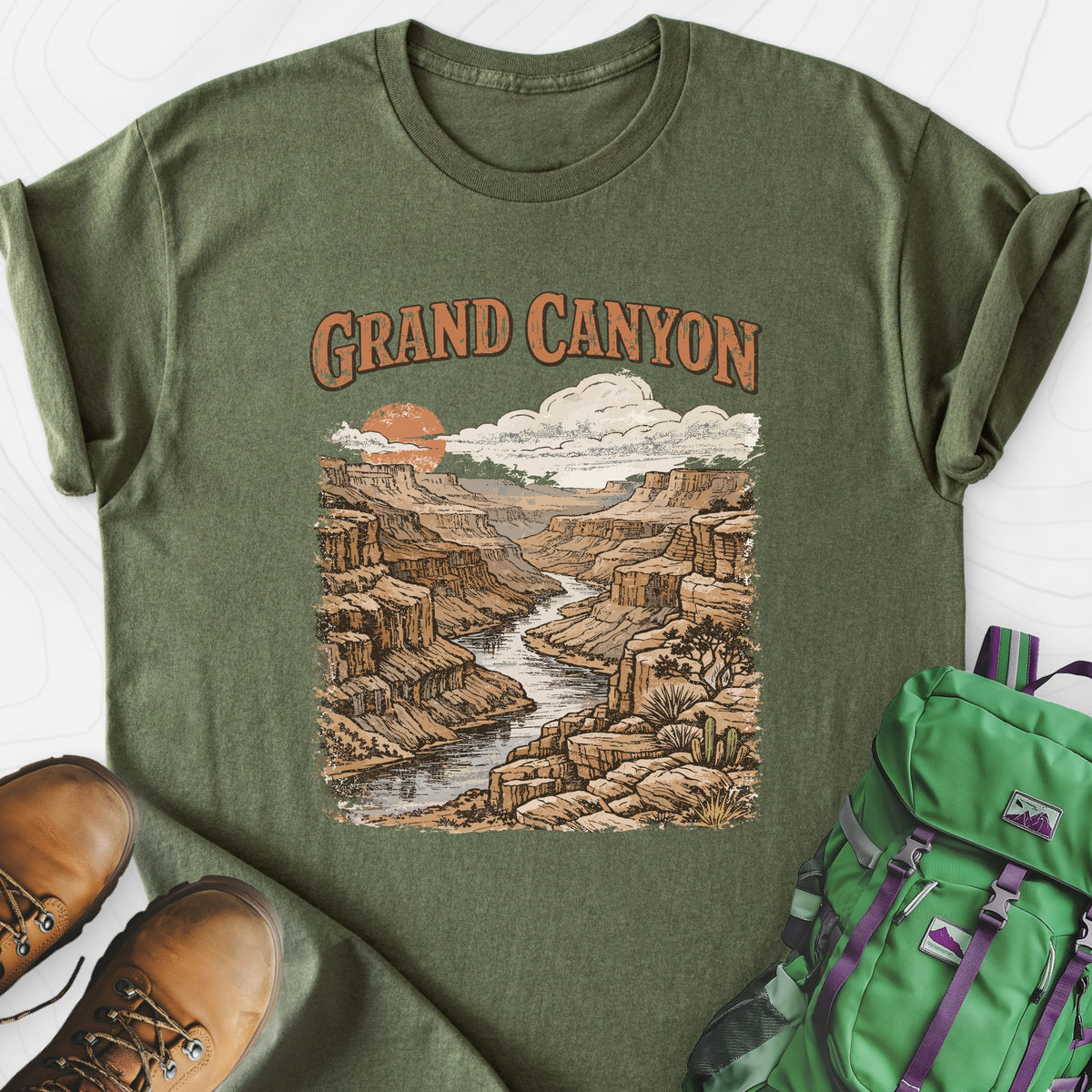 Grand Canyon Military Green front print lightweight T-shirt