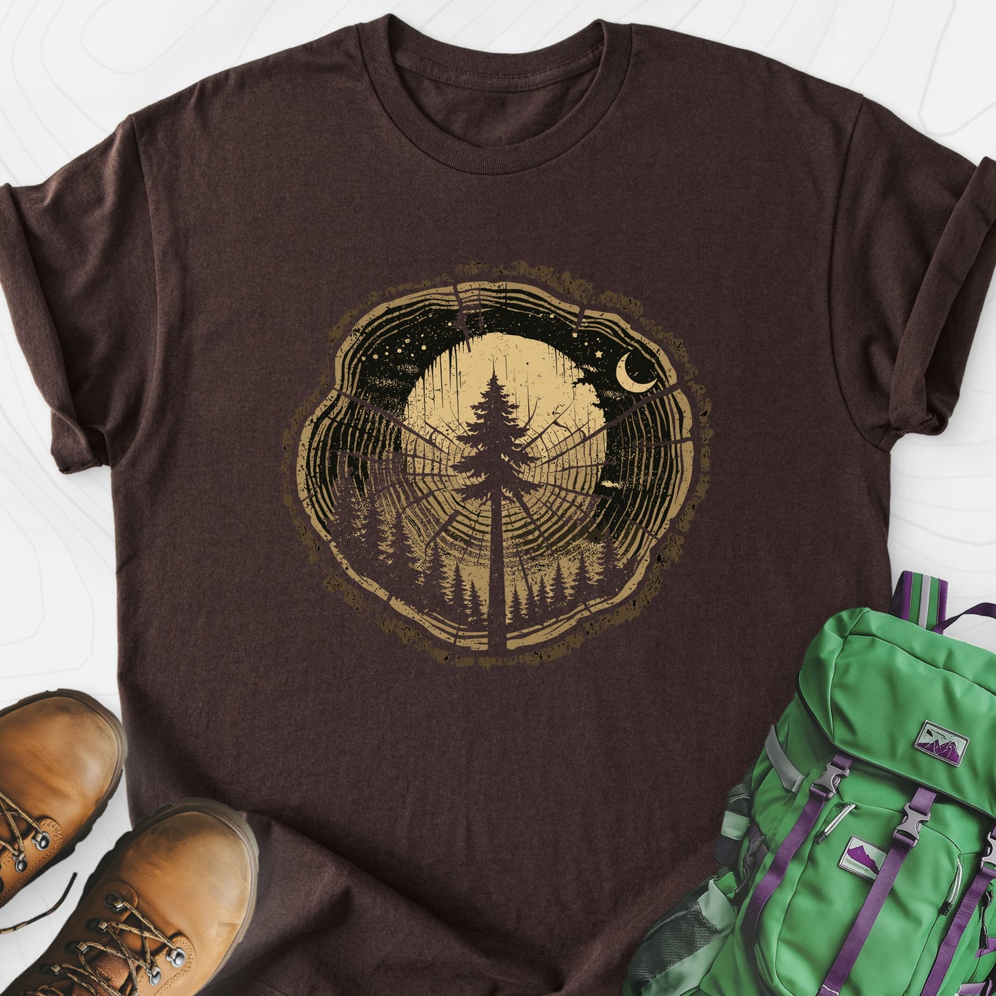 Night Rings Dark Chocolate front print lightweight T-shirt