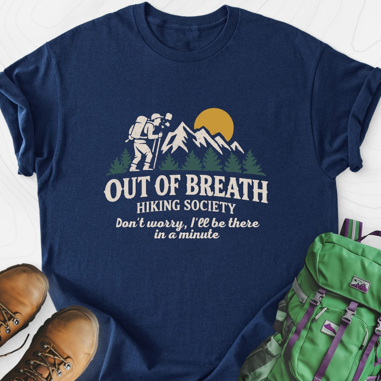 Out of Breath Navy front print lightweight T-shirt