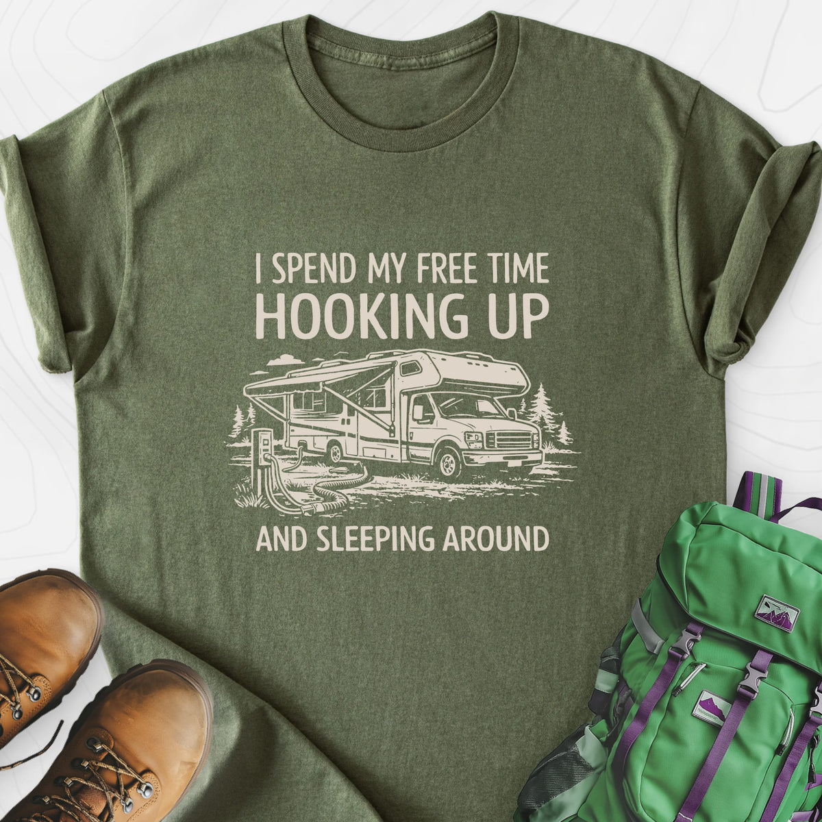 Sleeping Around Military Green front print lightweight T-shirt