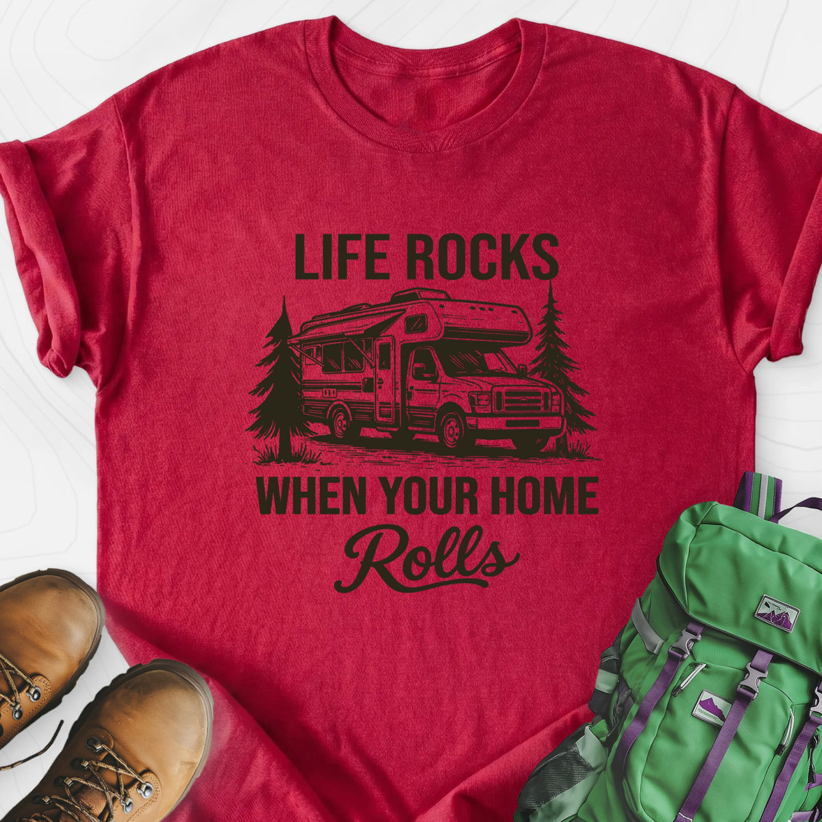 When Your Home Rolls Heather Red front print lightweight T-shirt