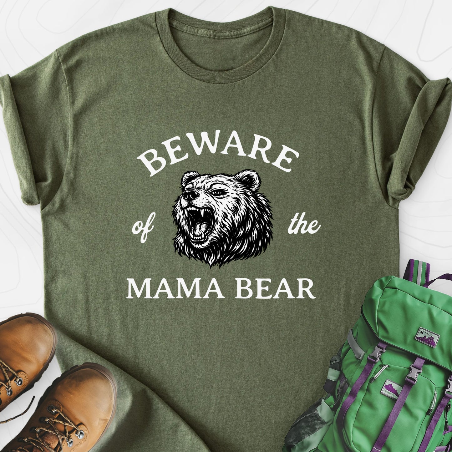 Beware of Mama Bear Military Green front print lightweight T-shirt