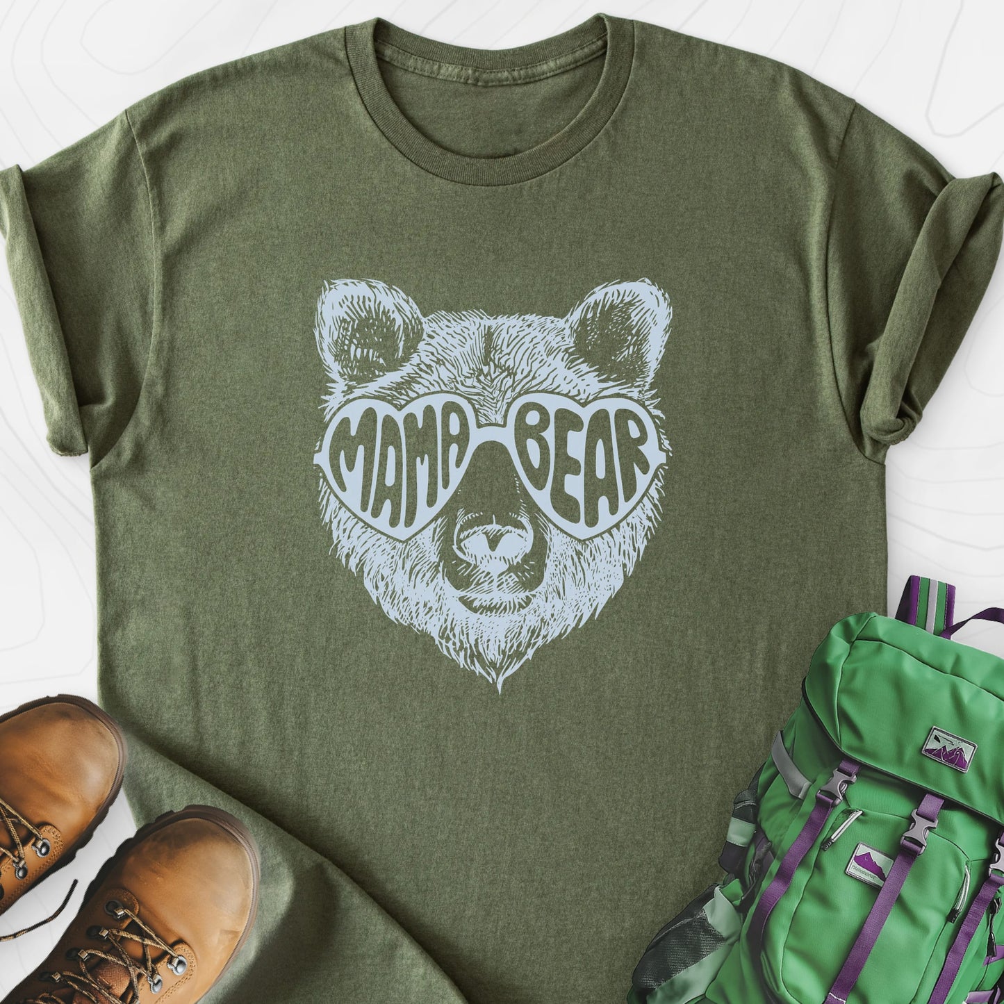 Mama Bear Military Green front print lightweight T-shirt