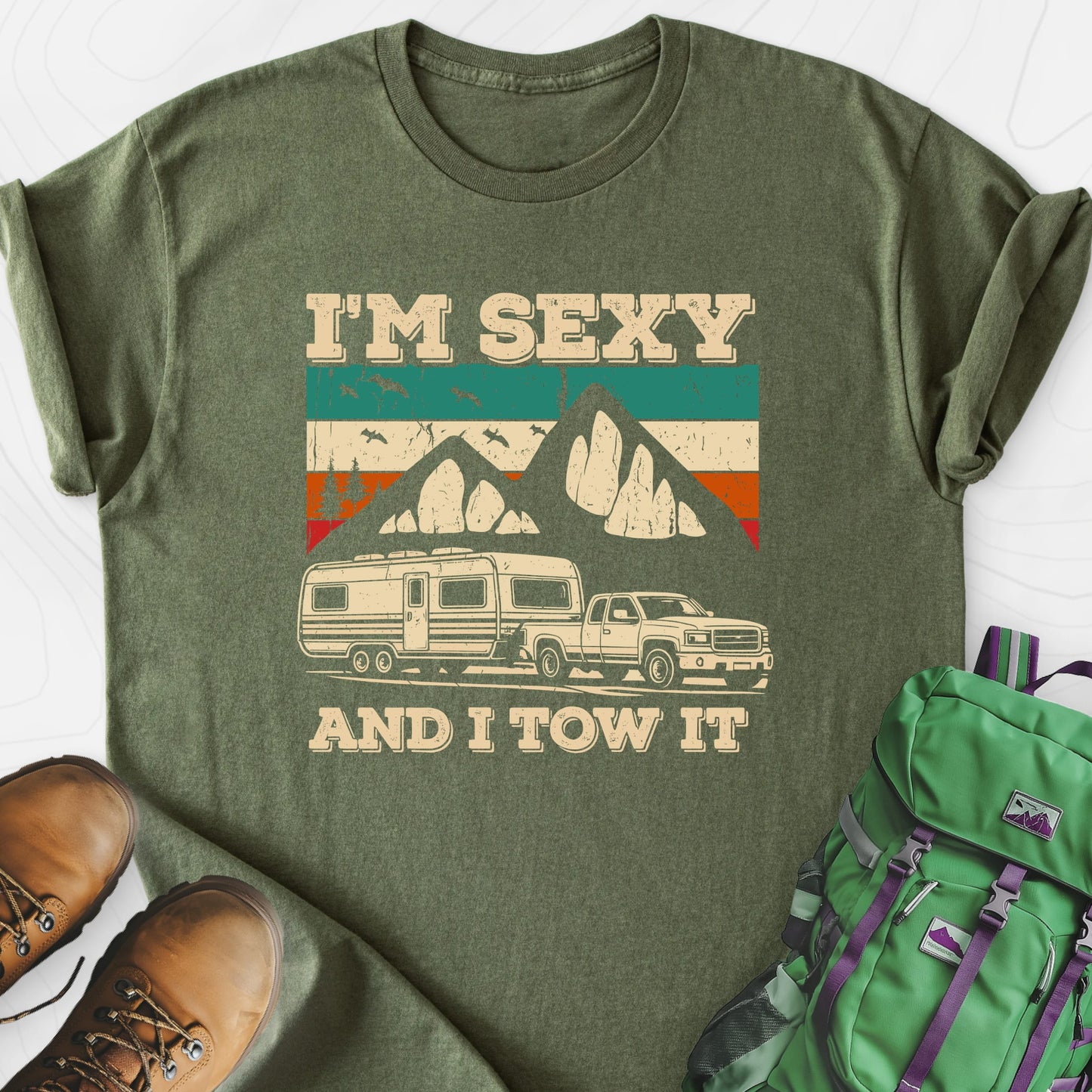 Tow It Military Green front print lightweight T-shirt