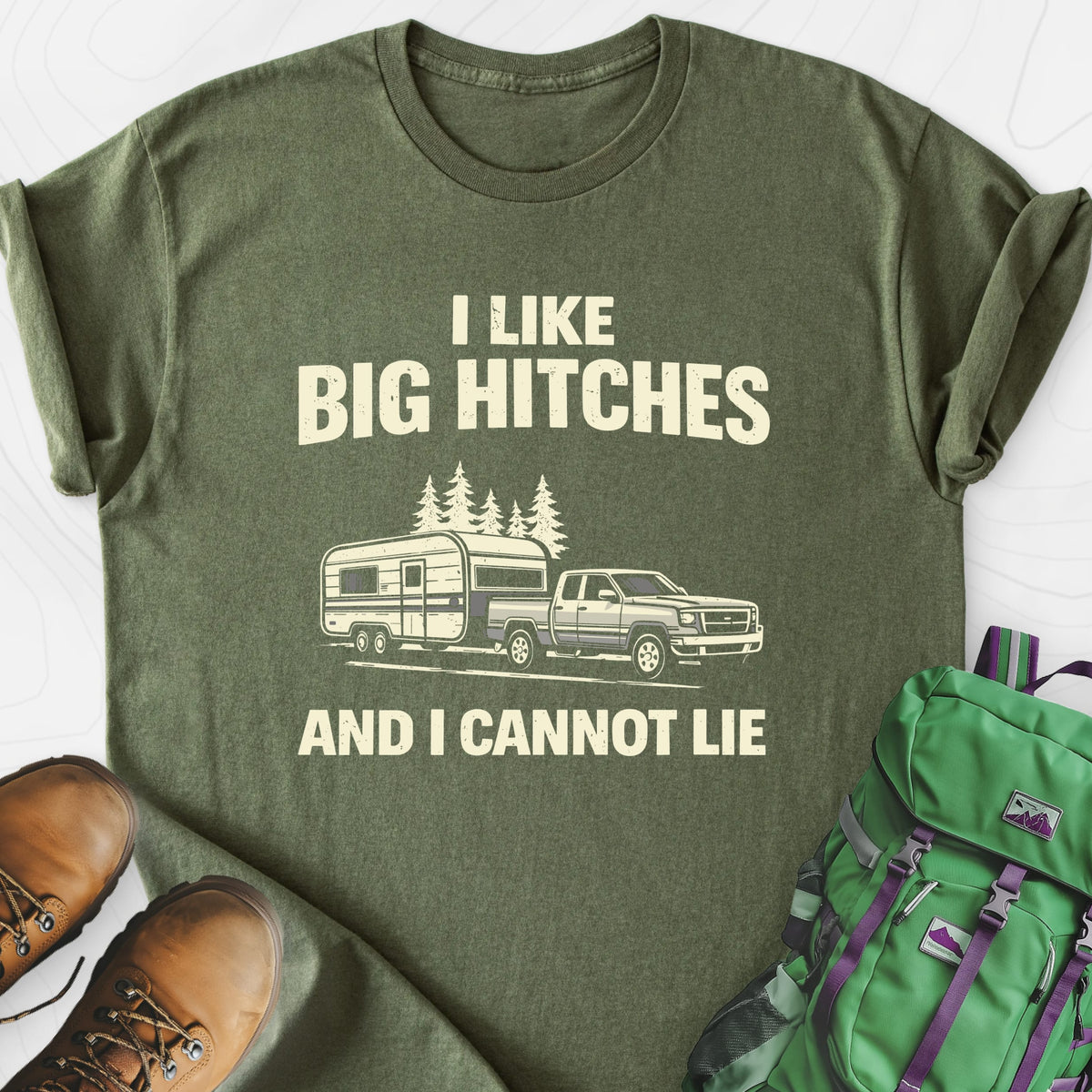 Big Hitches Military Green front print lightweight T-shirt