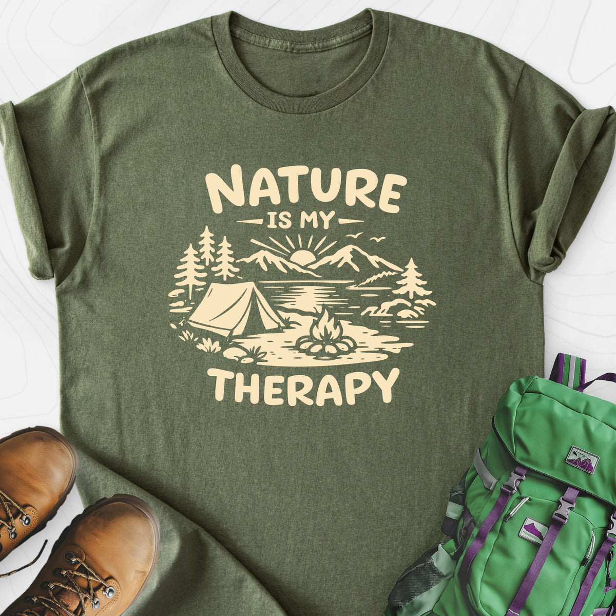 Nature Therapy Military Green front print lightweight T-shirt