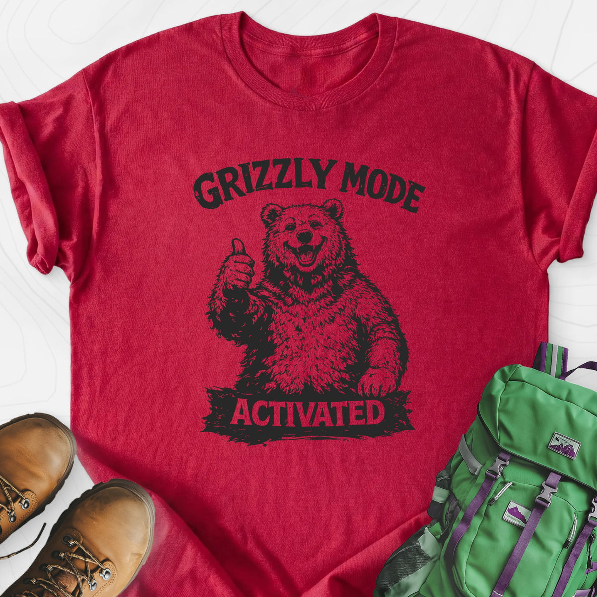 Grizzly Mode Heather Red front print lightweight T-shirt