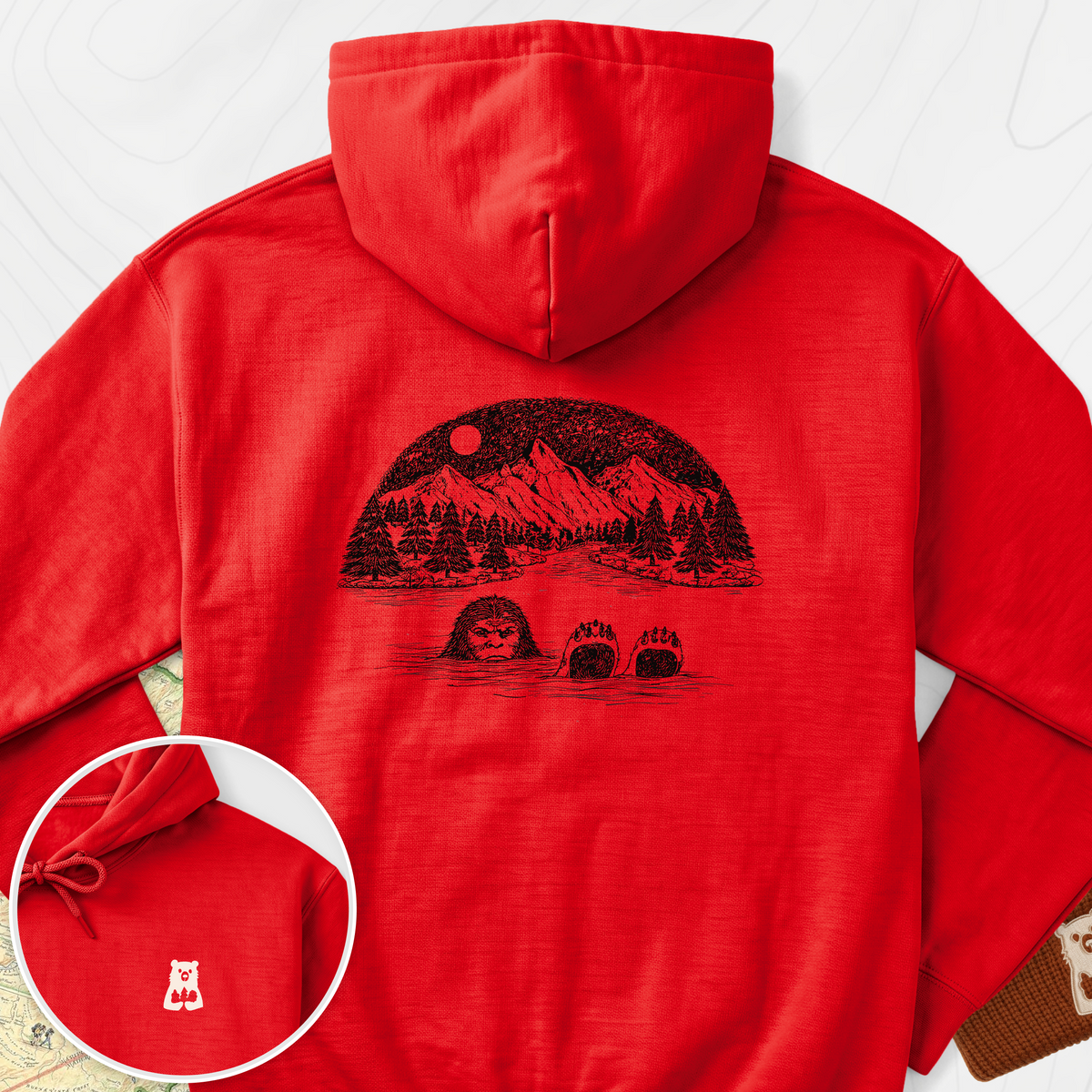 Lake Bigfoot Back Print Hoodie - Red