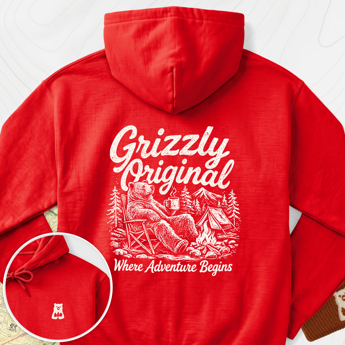 Grizzly Original Back Print Hoodie - Red