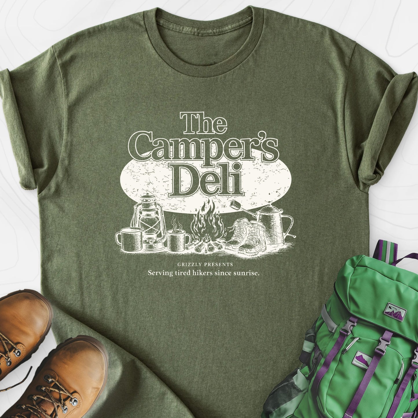 Campers Deli Military Green front print lightweight T-shirt