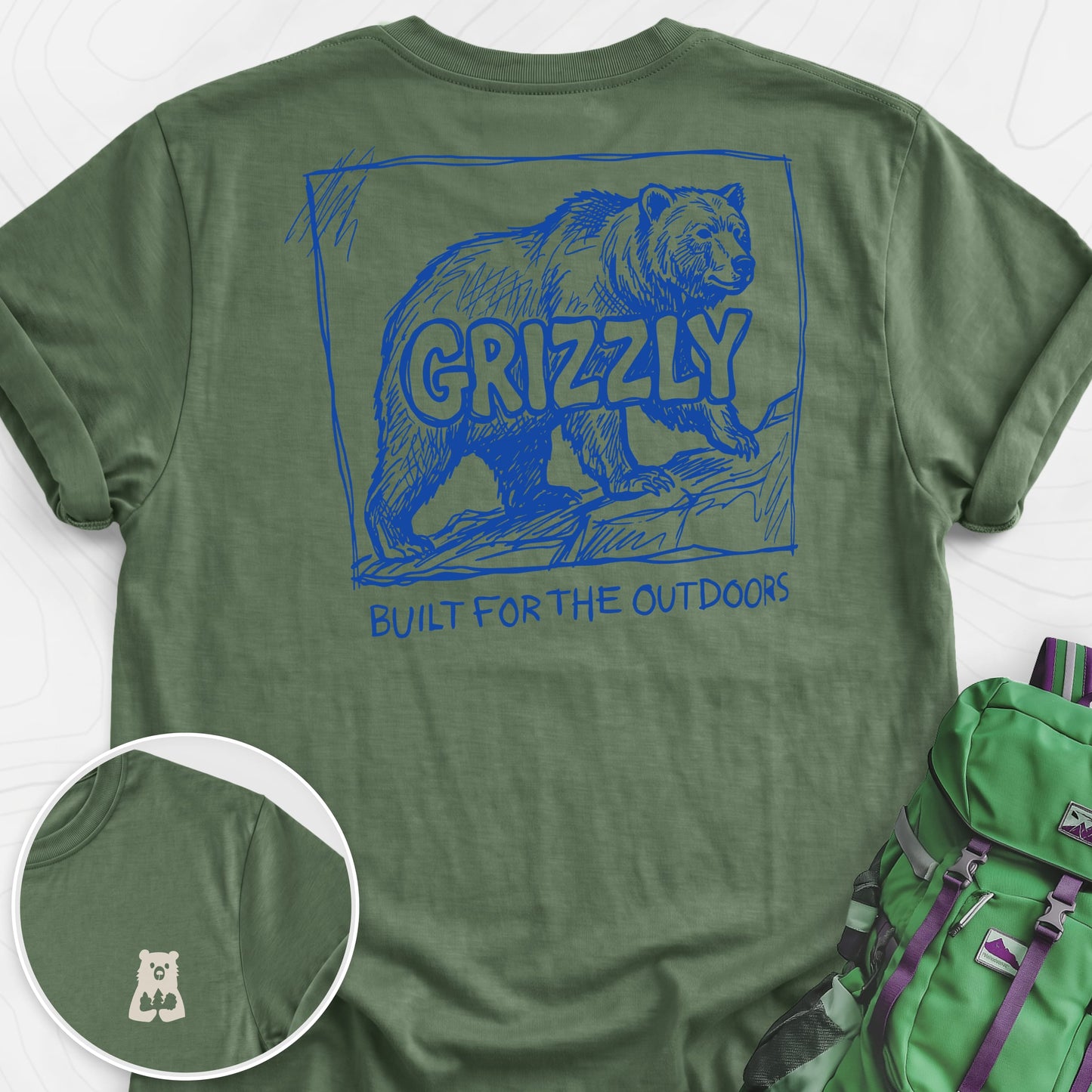 Grizzly Bear Military Green back print lightweight T-shirt