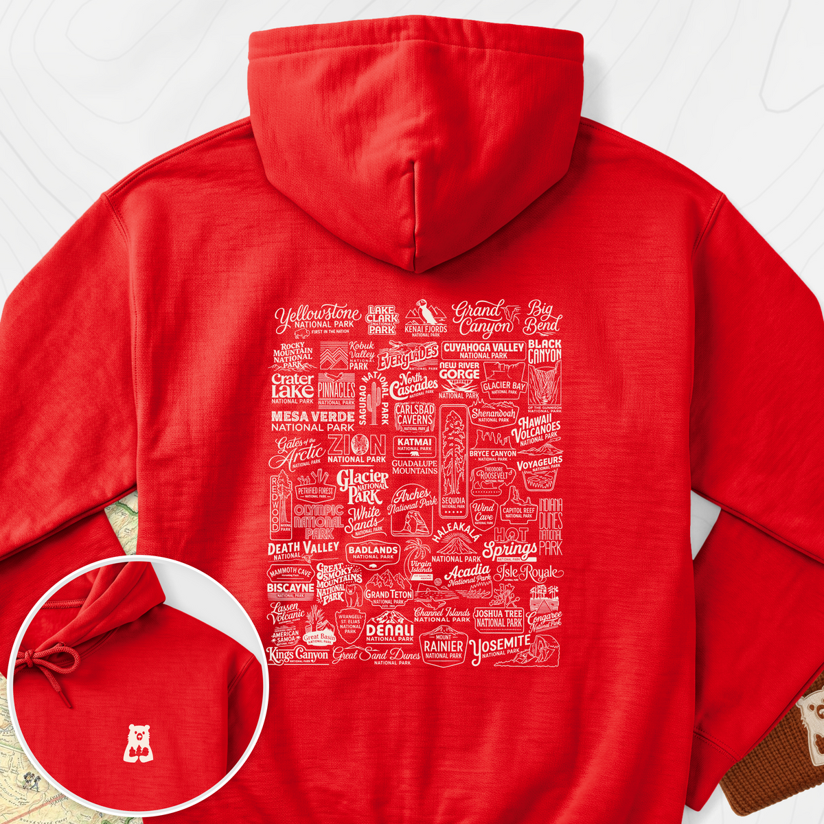 National Parks Back Print Hoodie - Red