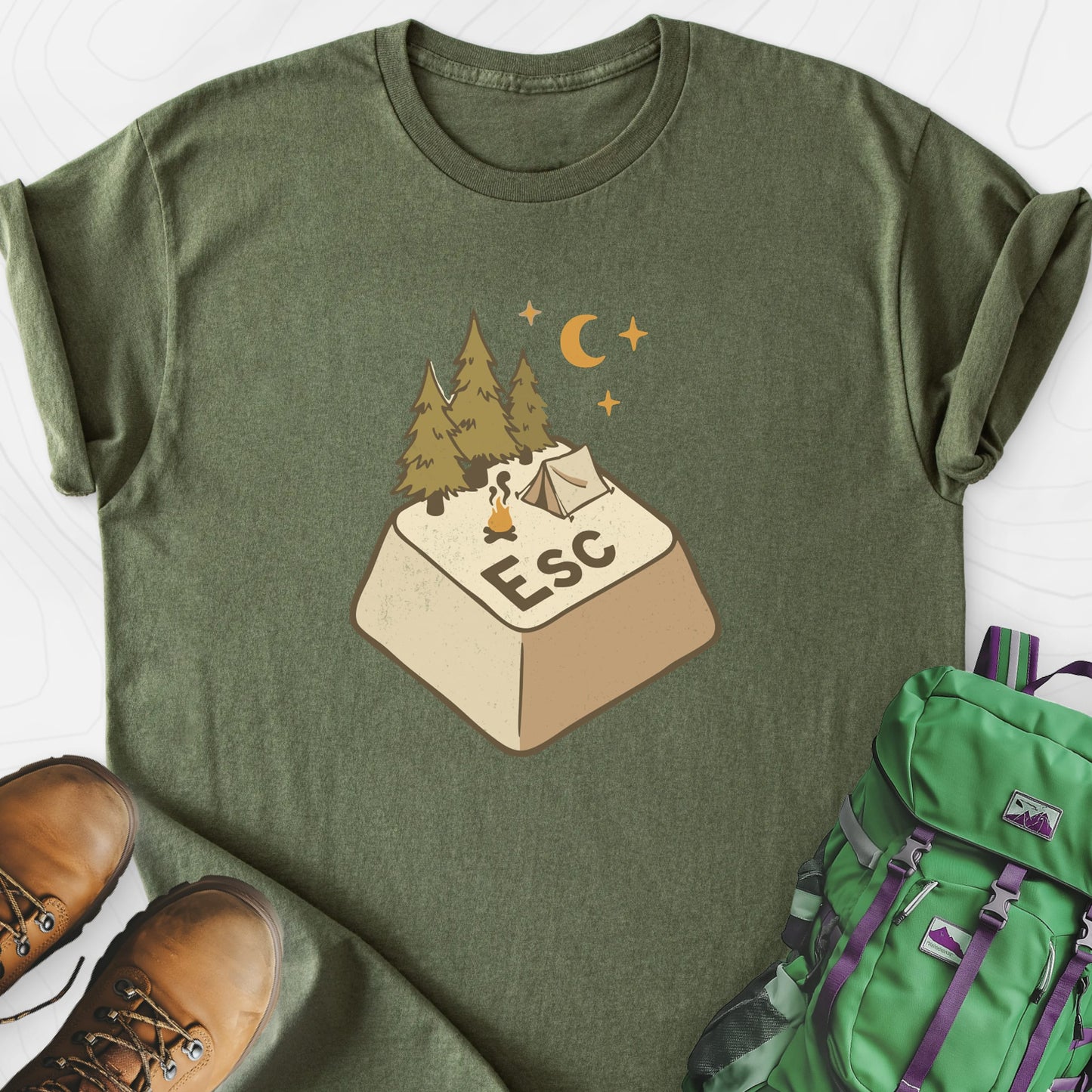 ESC Camp Military Green front print lightweight T-shirt
