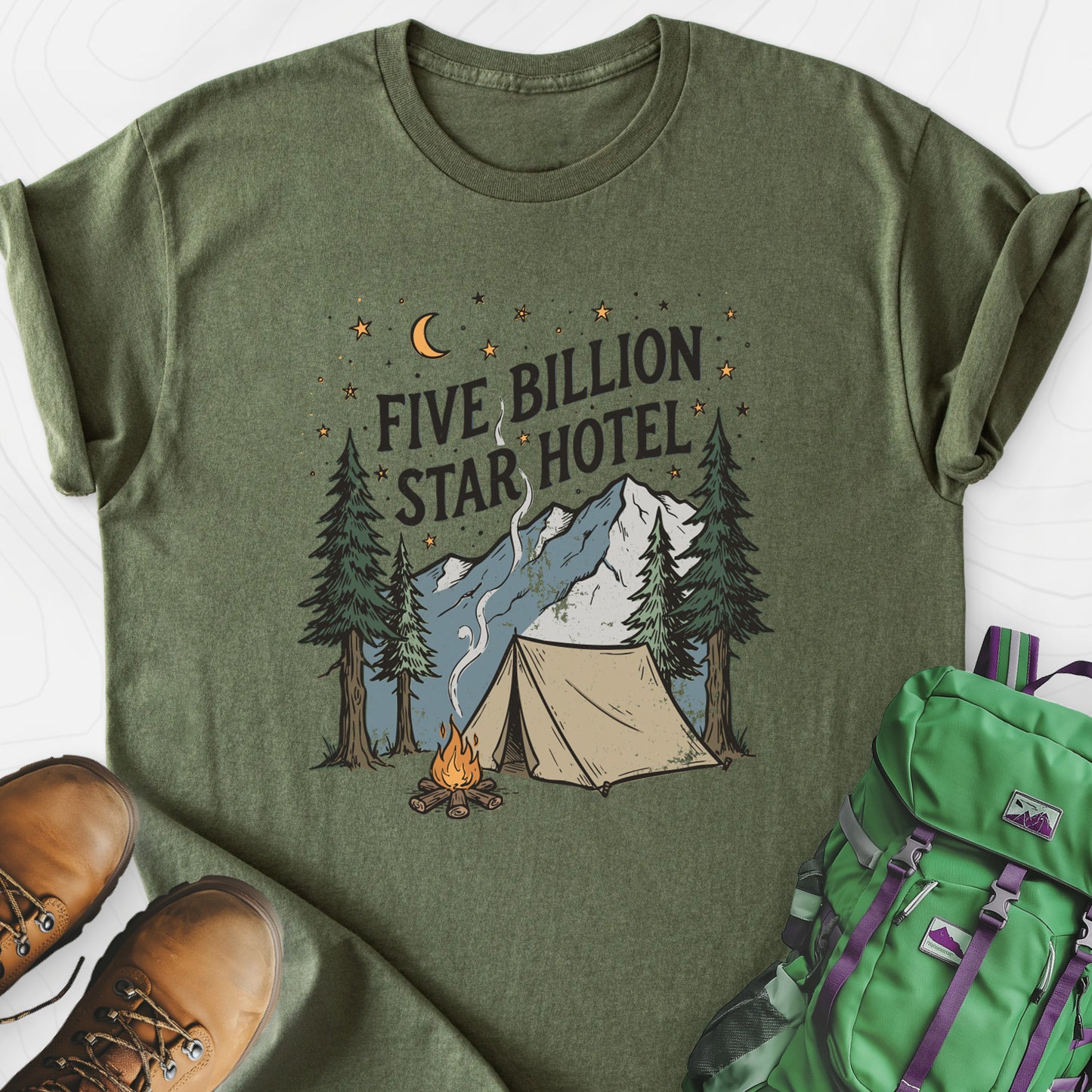 Five Billion Star Hotel Military Green front print lightweight T-shirt