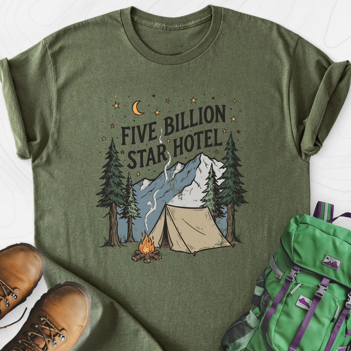 Five Billion Star Hotel Military Green front print lightweight T-shirt