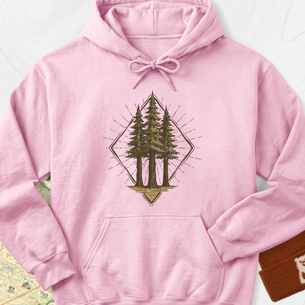Pine Forest Badge Hoodie - Light Pink