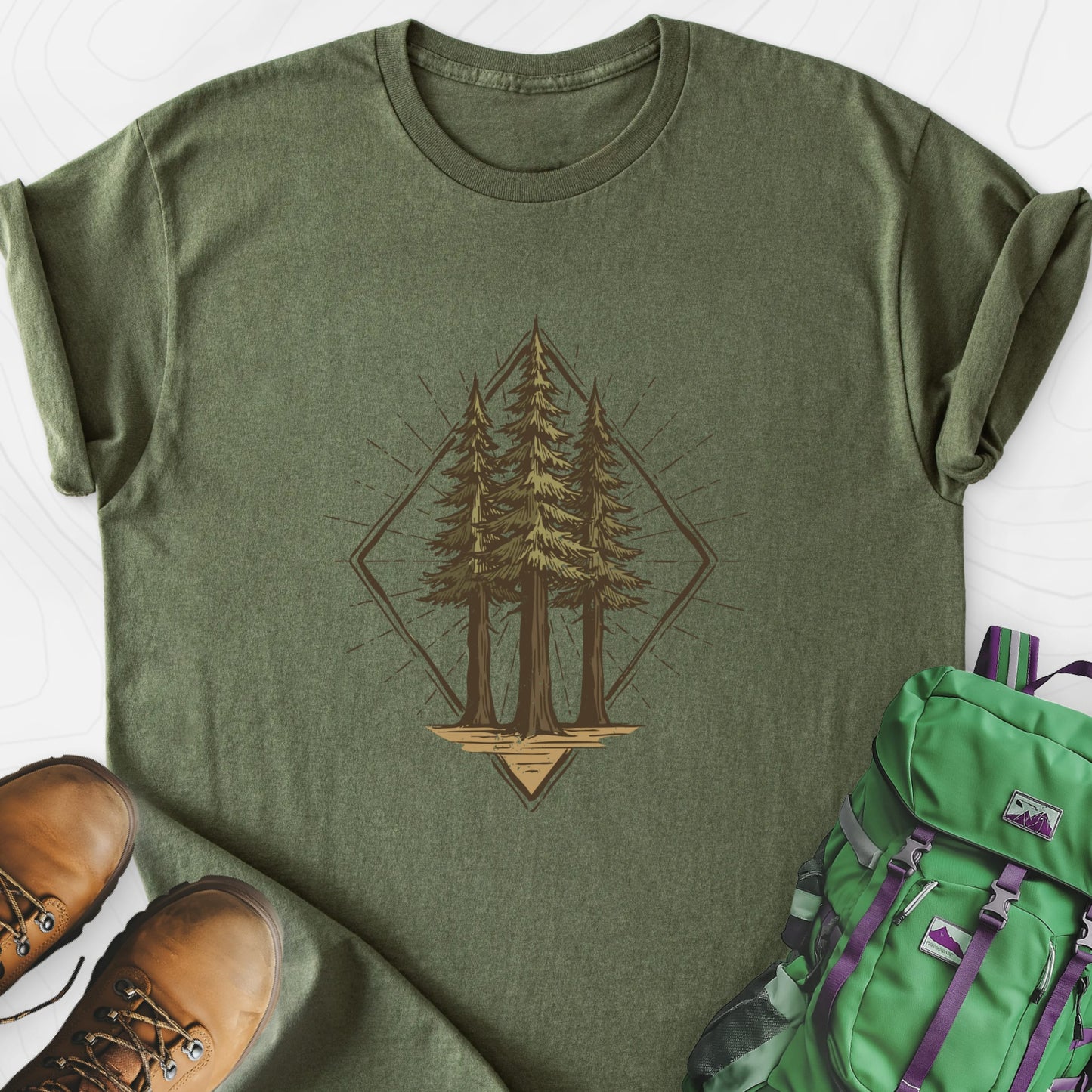 Pine Forest Badge Military Green front print lightweight T-shirt