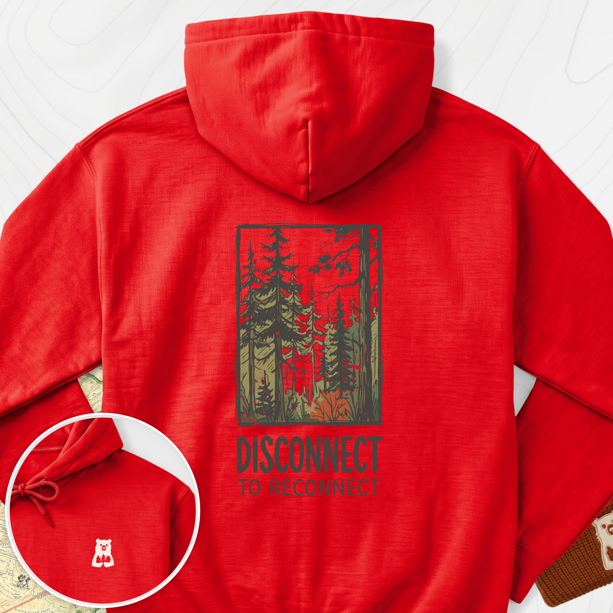 Disconnect Forest Back Print Hoodie - Red