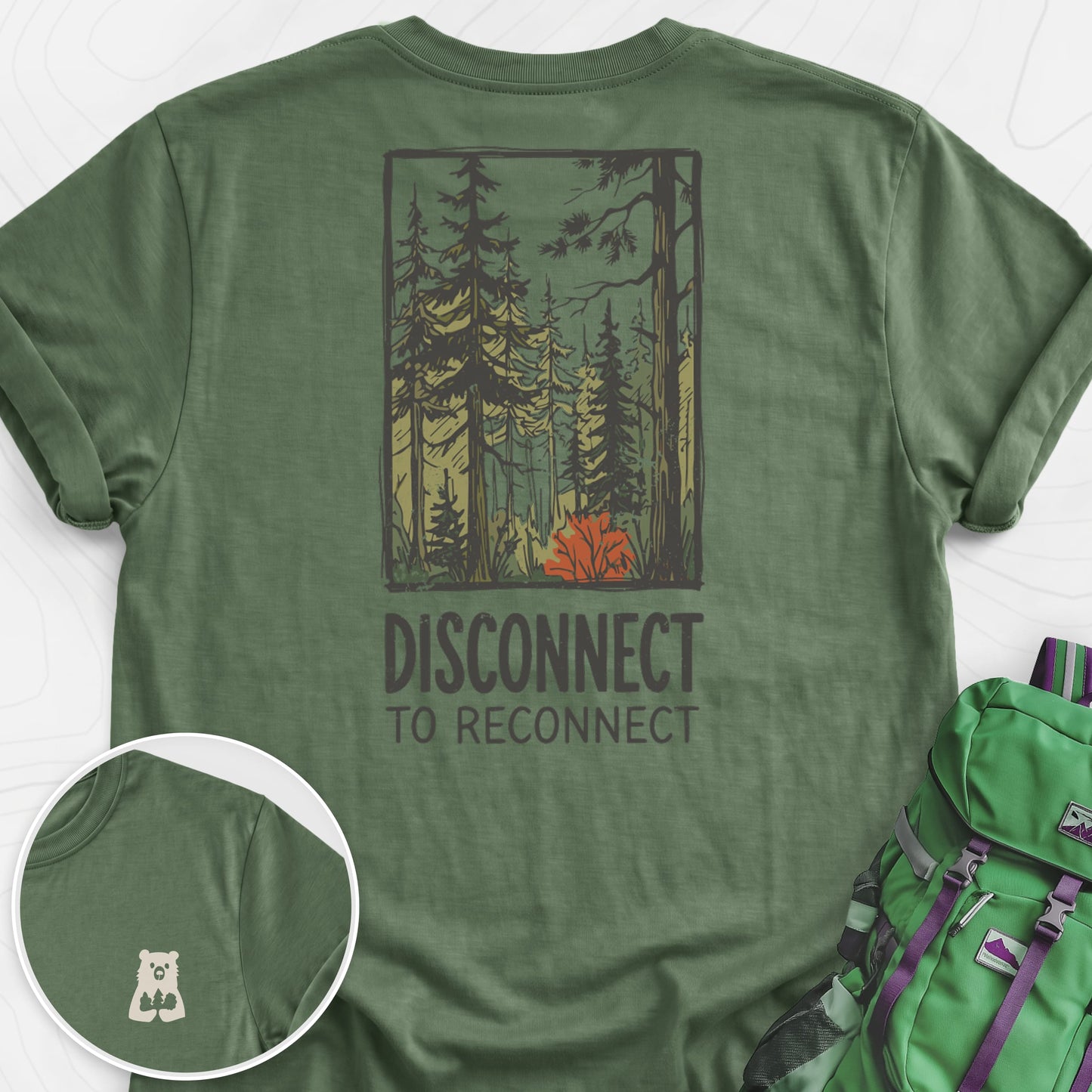 Disconnect Forest Military Green back print lightweight T-shirt