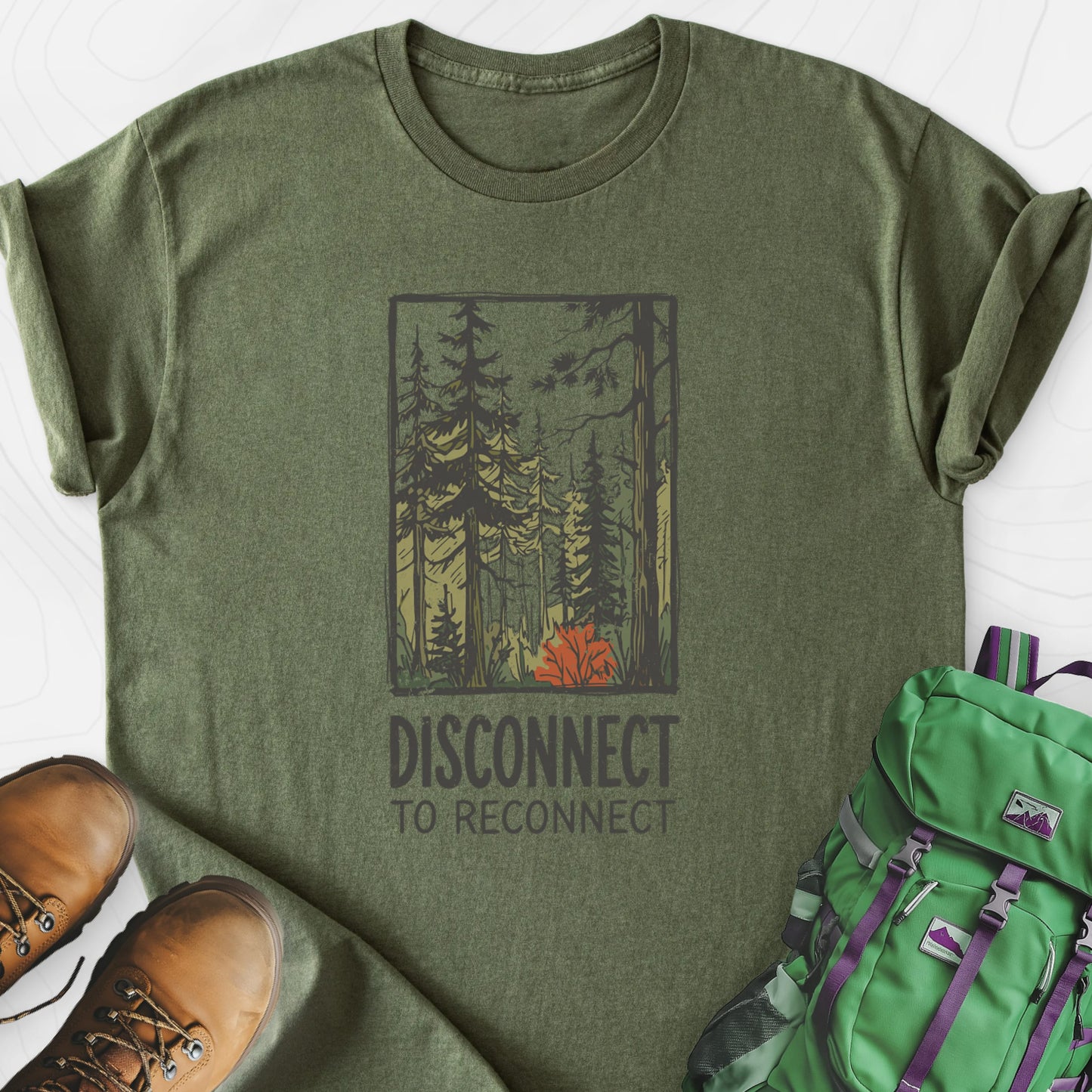 Disconnect Forest Military Green front print lightweight T-shirt