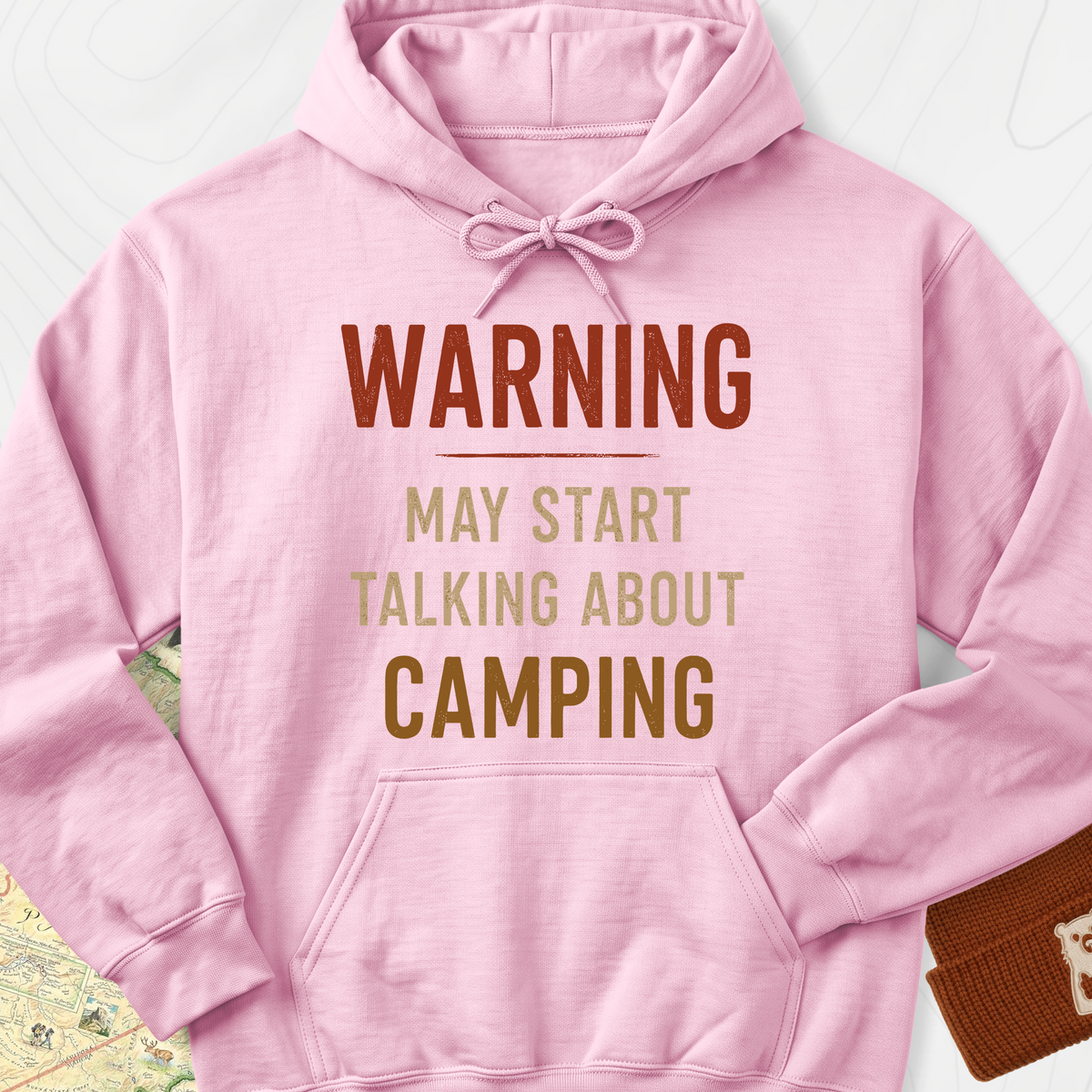 Camping Warning Hoodie - Light Pink