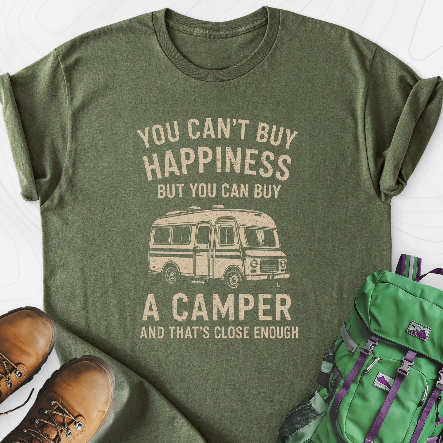 Camper Happiness Military Green front print lightweight T-shirt