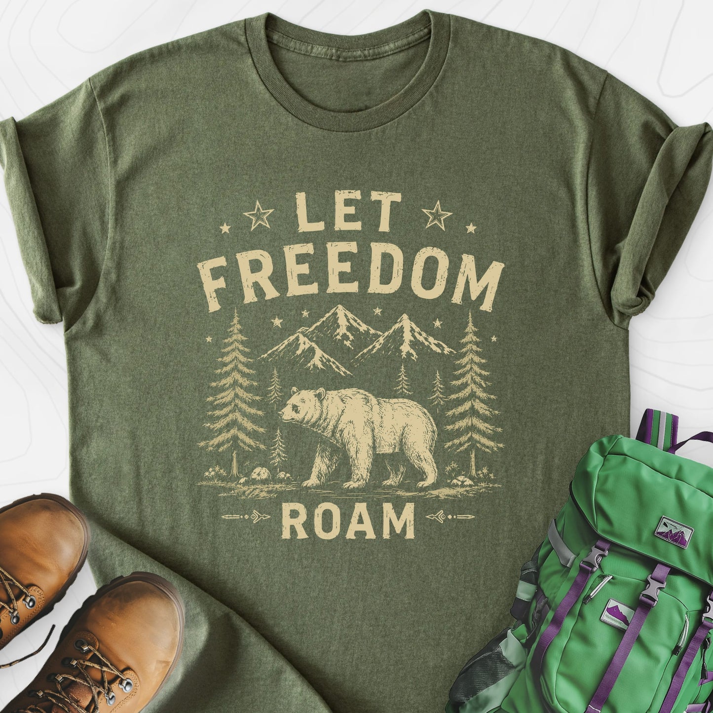 Let Freedom Roam Military Green front print lightweight T-shirt