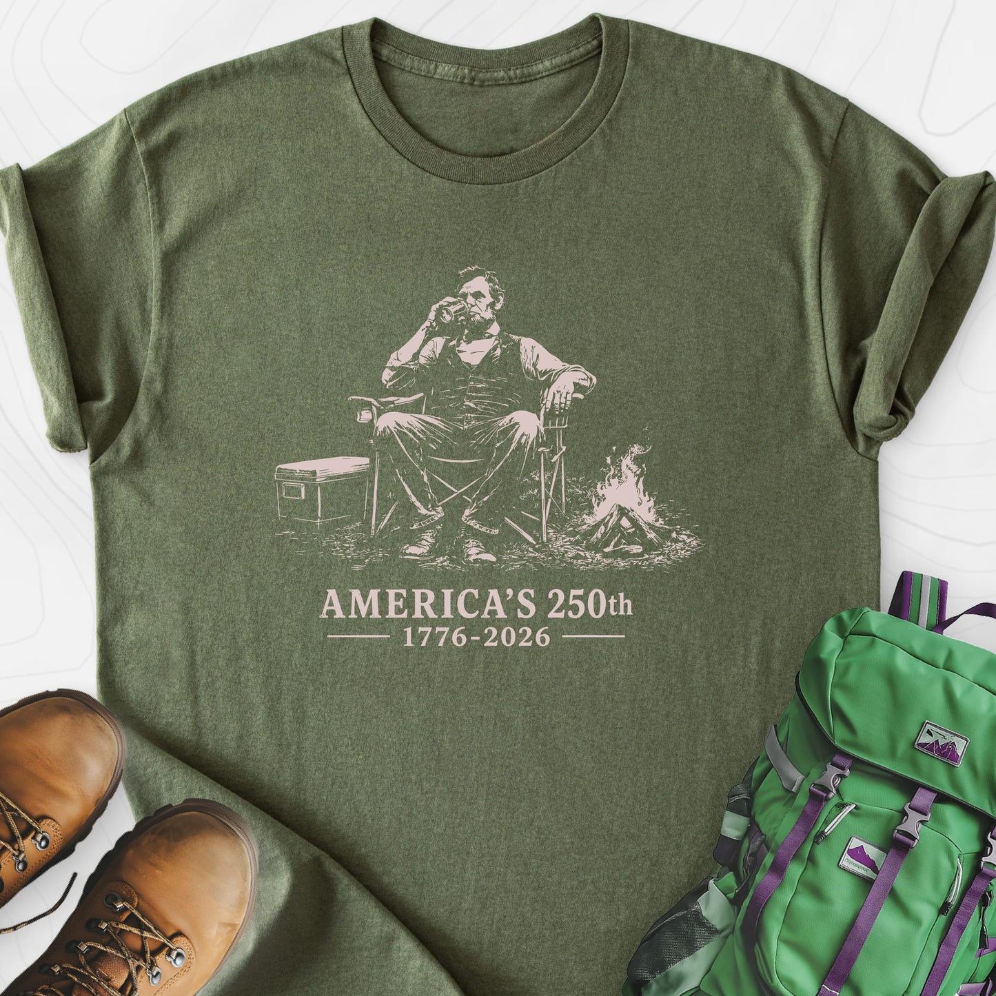 America’s 250th Campfire Military Green front print lightweight T-shirt