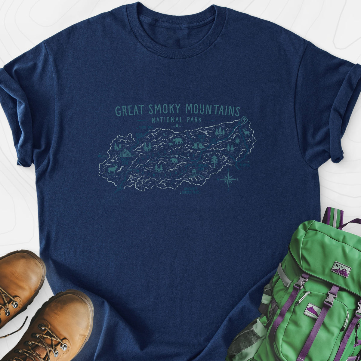 Smoky Mountains Explorer Navy front print lightweight T-shirt