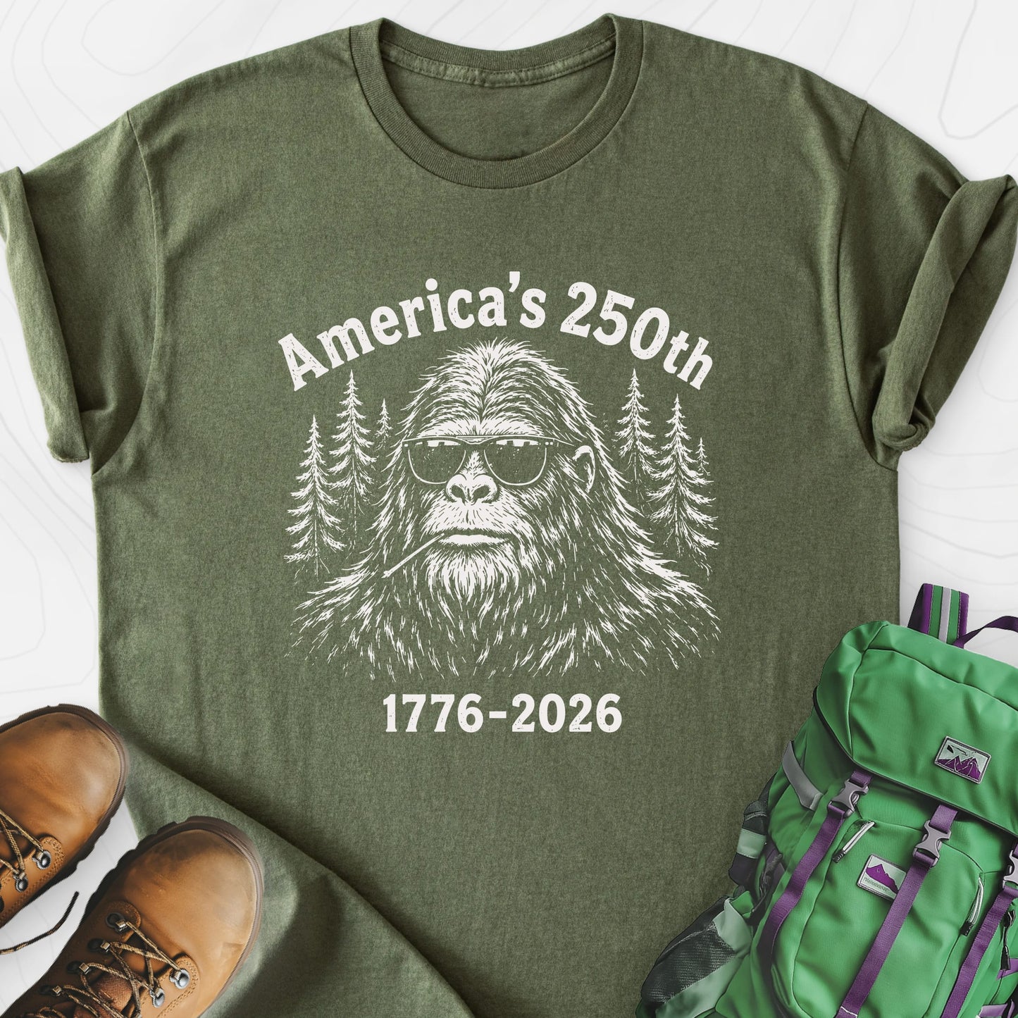 Bigfoot Liberty Shades Military Green front print lightweight T-shirt
