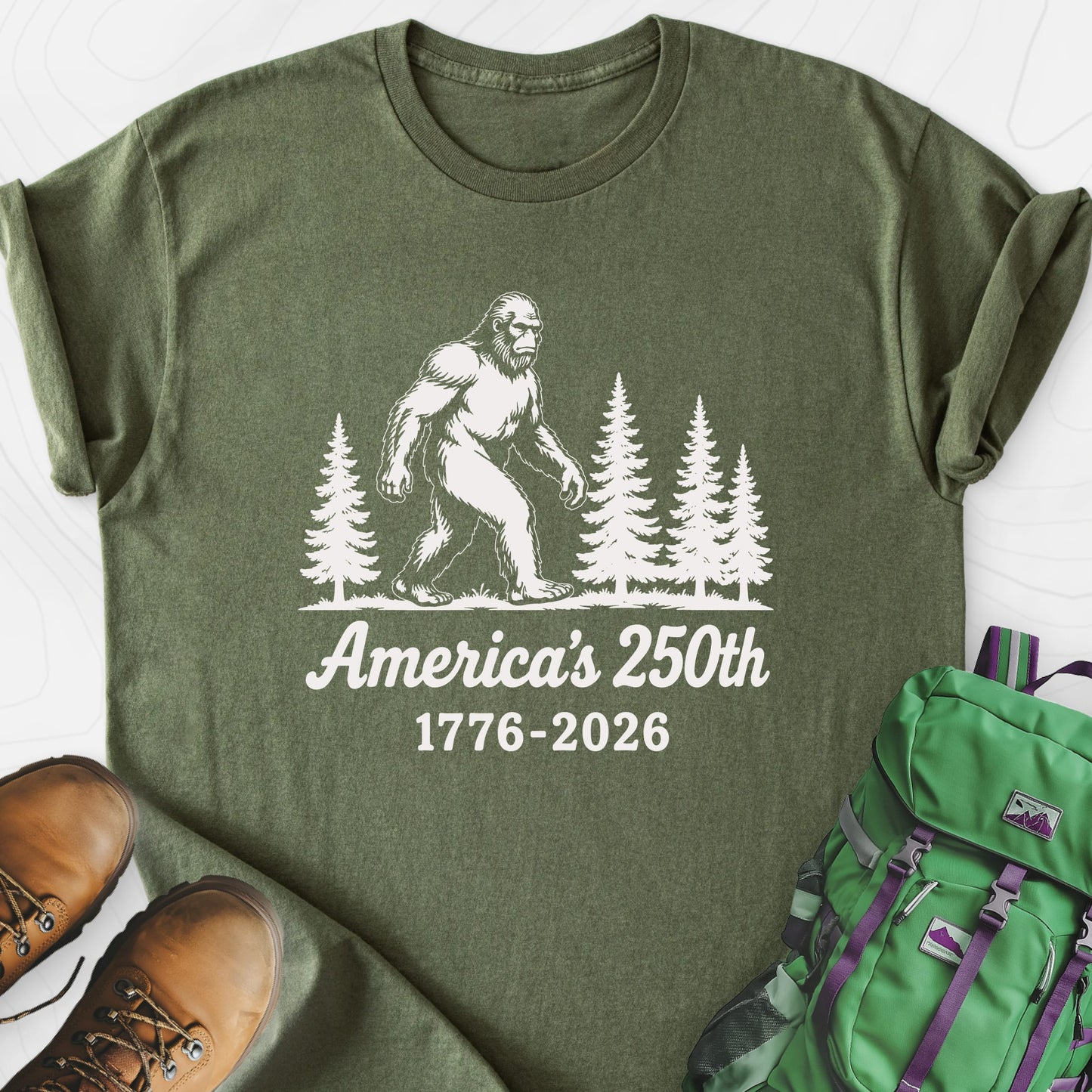 Bigfoot 250th Military Green front print lightweight T-shirt