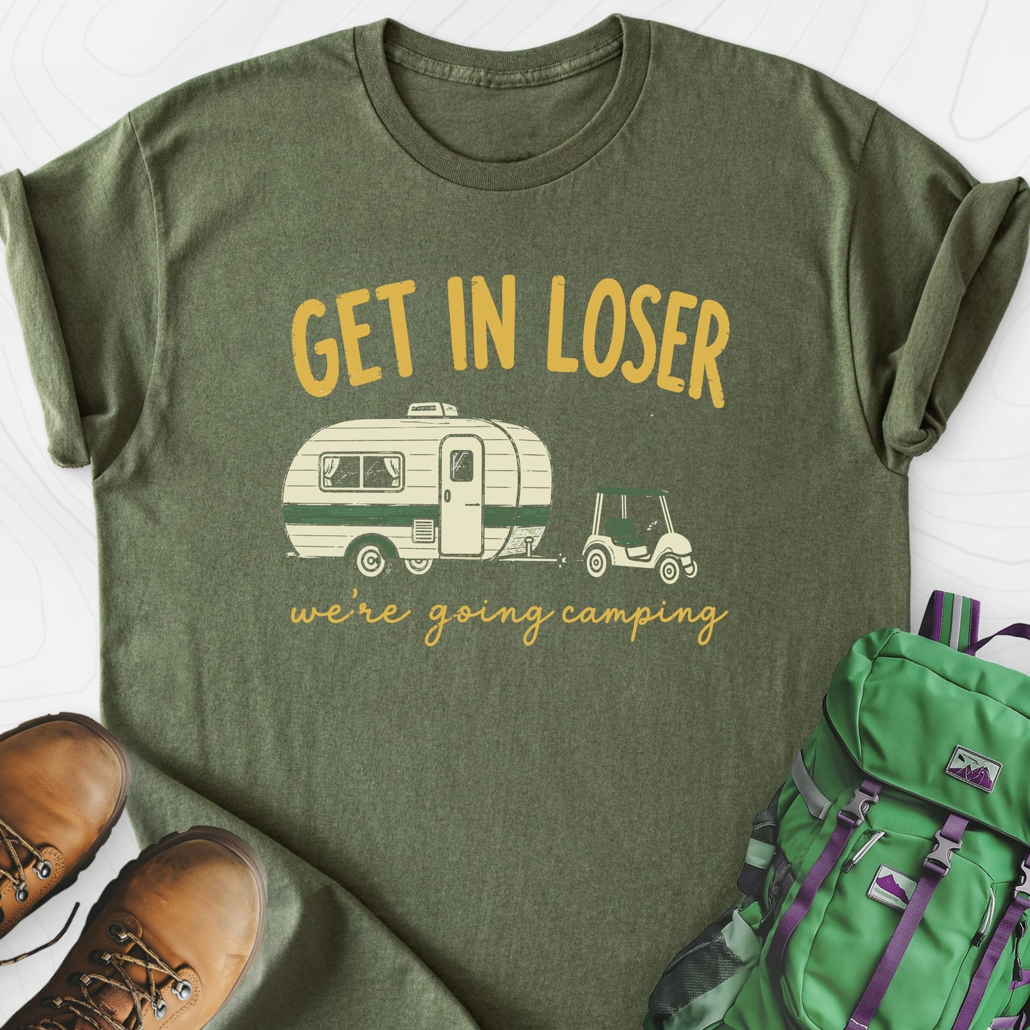 Golf Cart Getaway Military Green front print lightweight T-shirt